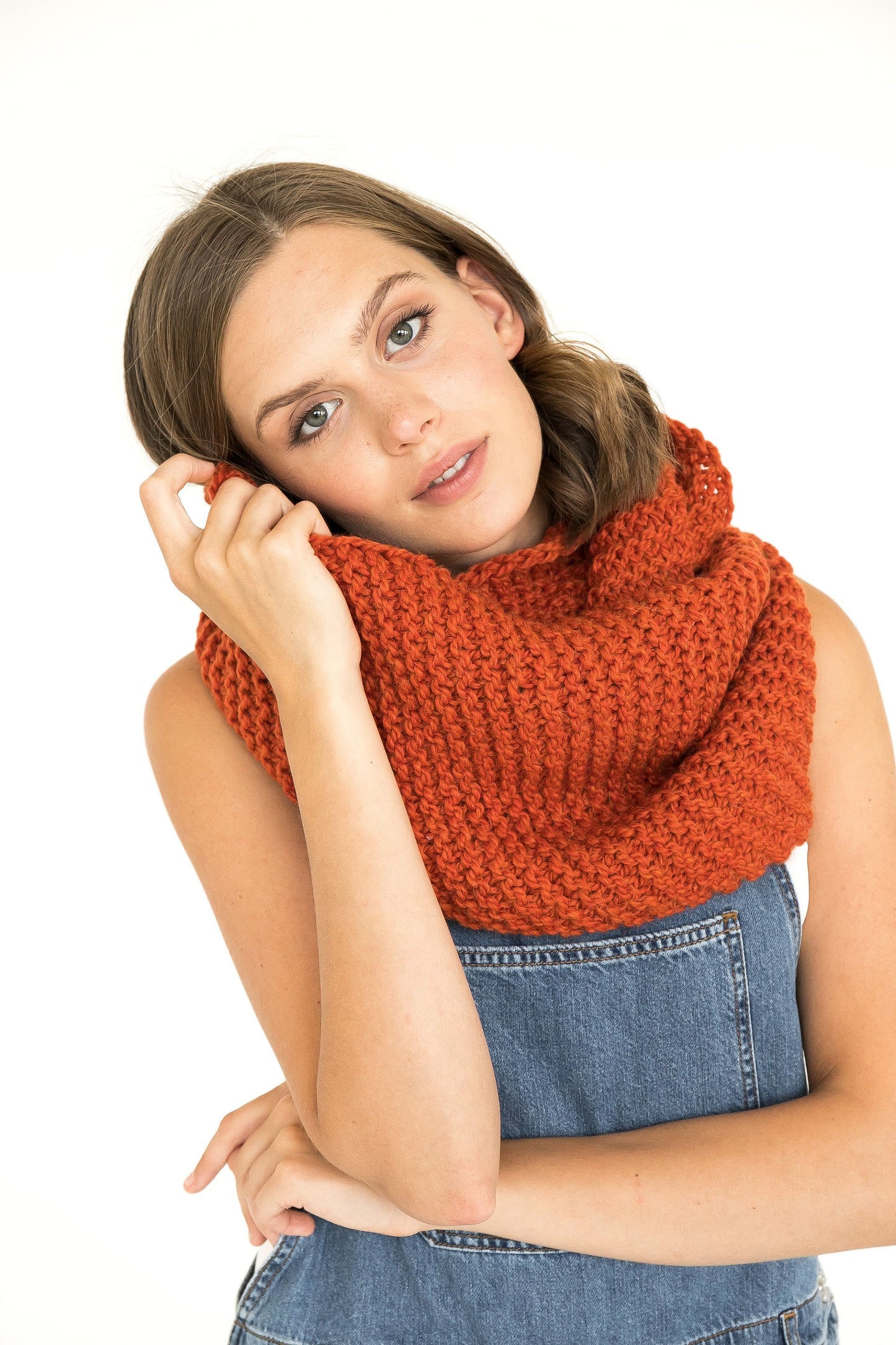 Orange infinity scarf, alpaca cowl scarf, warm tube scarf, winter scarves, handmade knit scarf, gift for her