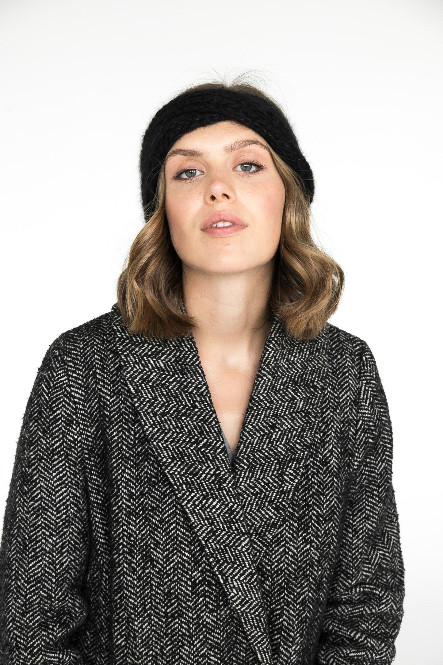 Black knit headband, winter ear warmer, mohair turban, gifts for women, winter accessories, soft earmuff, mohair headband, gift for her