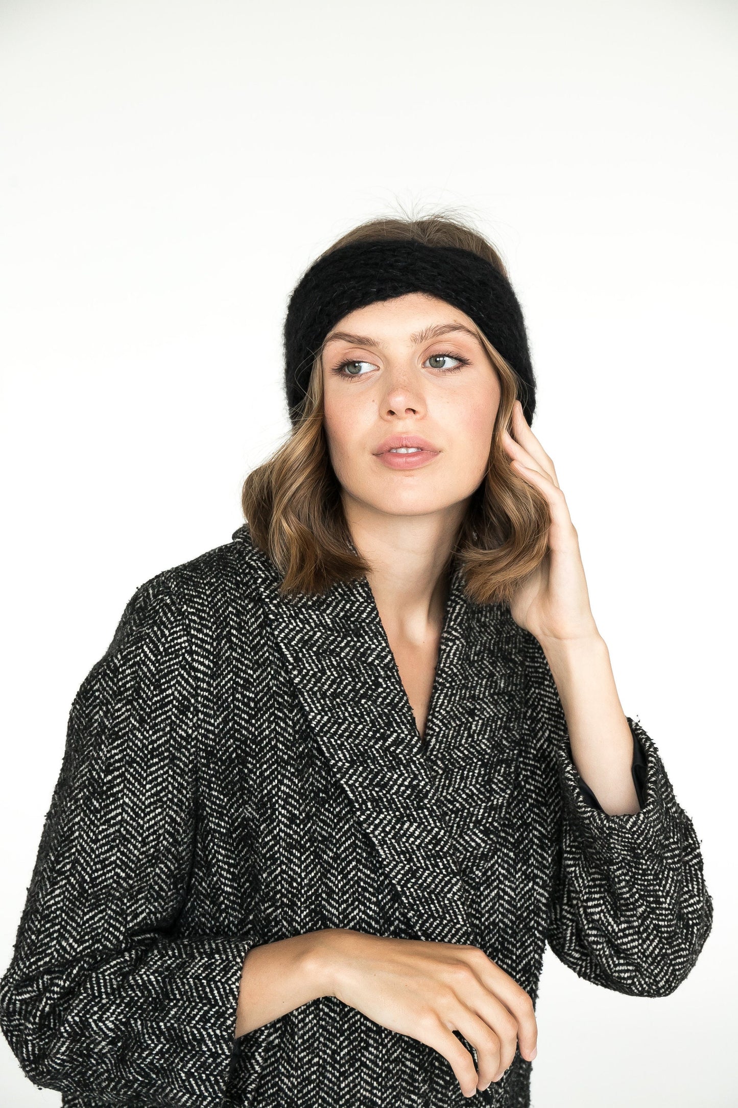 Black knit headband, winter ear warmer, mohair turban, gifts for women, winter accessories, soft earmuff, mohair headband, gift for her