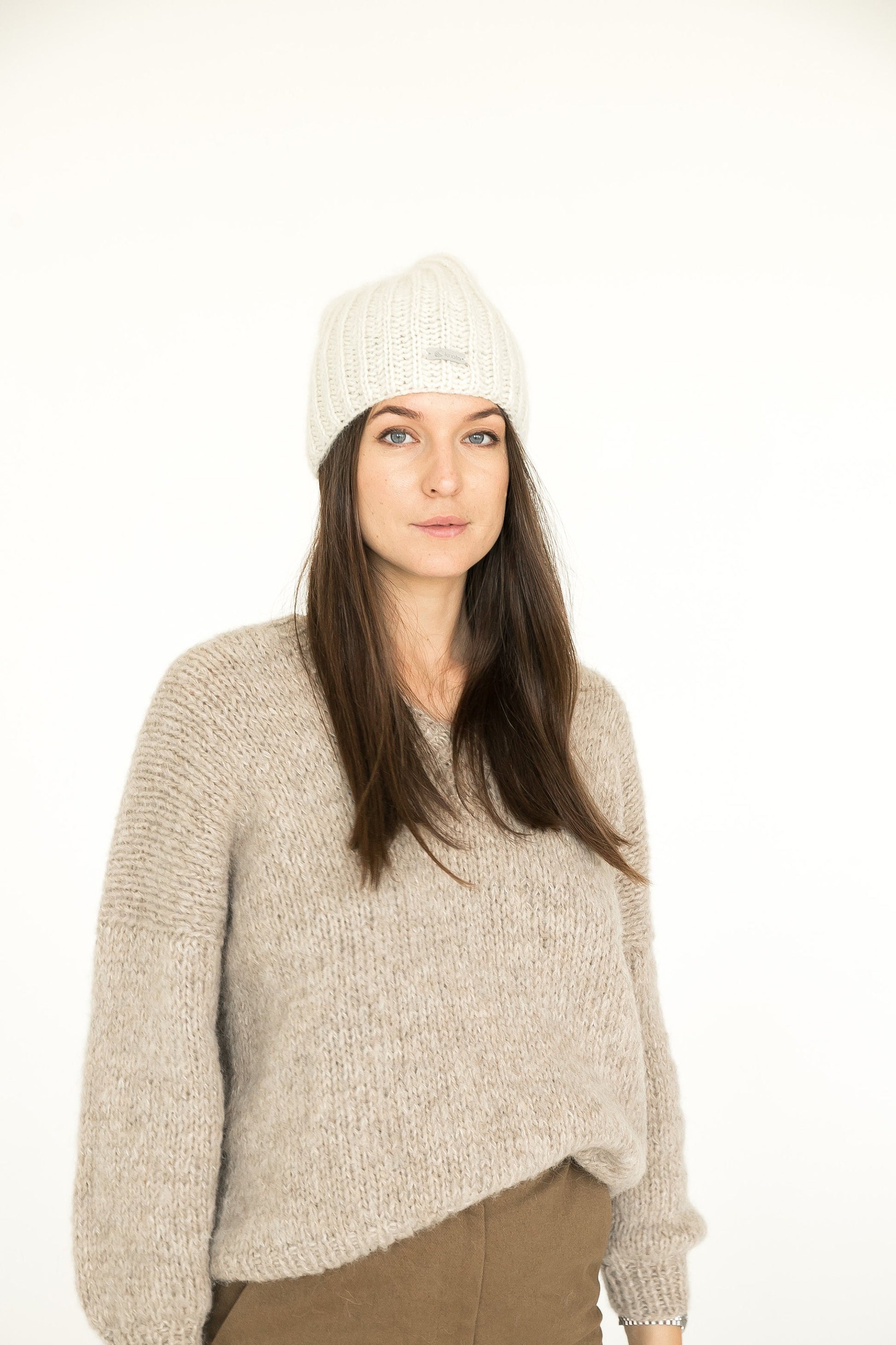 White mohair hat, cable knit hat, slouchy beanie, womens mohair hat, winter hat, gift for her, ready to ship, gift for women, christmas gift