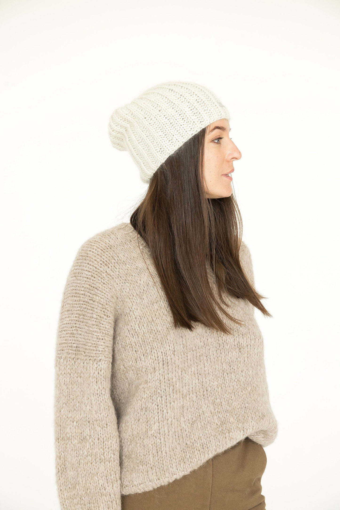 White mohair hat, cable knit hat, slouchy beanie, womens mohair hat, winter hat, gift for her, ready to ship, gift for women, christmas gift