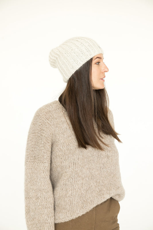 White mohair hat, cable knit hat, slouchy beanie, womens mohair hat, winter hat, gift for her, ready to ship, gift for women, christmas gift