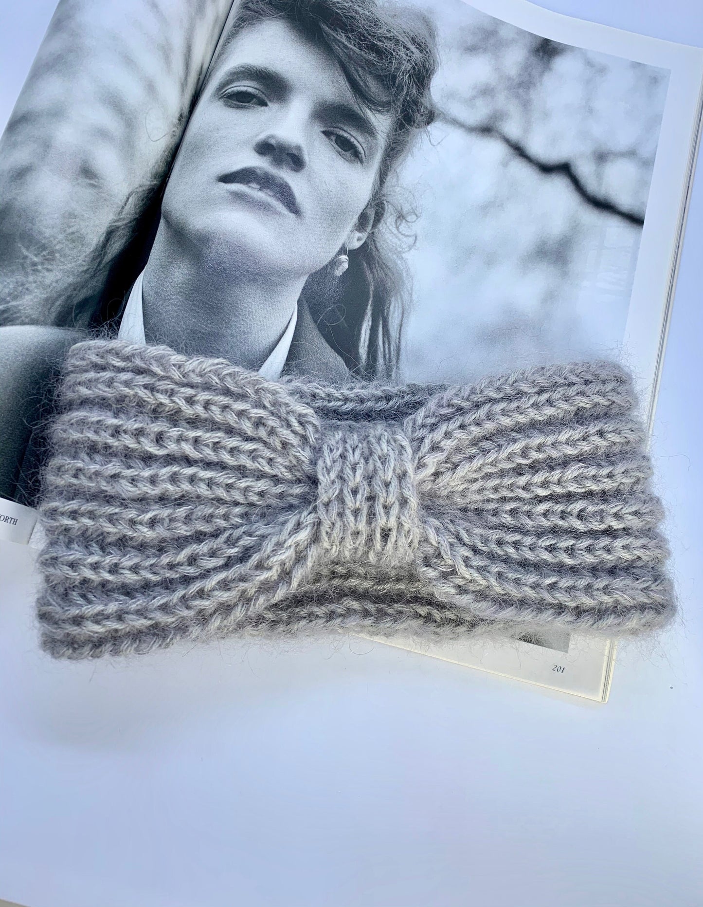 Gray ear warmer, boho winter headband, rib knit mohair truban, earmuff for woman, winter accessories, alpaca wool headband, gift for her
