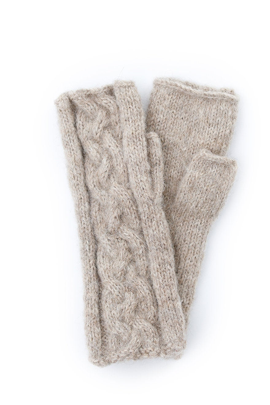 Beige fingerless gloves, women&#39;s knit mittens, nude hand warmers, alpaca wool fingerless mittens, gift for her, long warm gloves, accessory