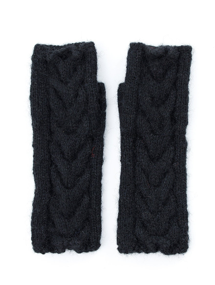 Black fingerless gloves, women&#39;s knit mittens, nude hand warmers, alpaca wool fingerless mittens, gift for her, long warm gloves, accessory