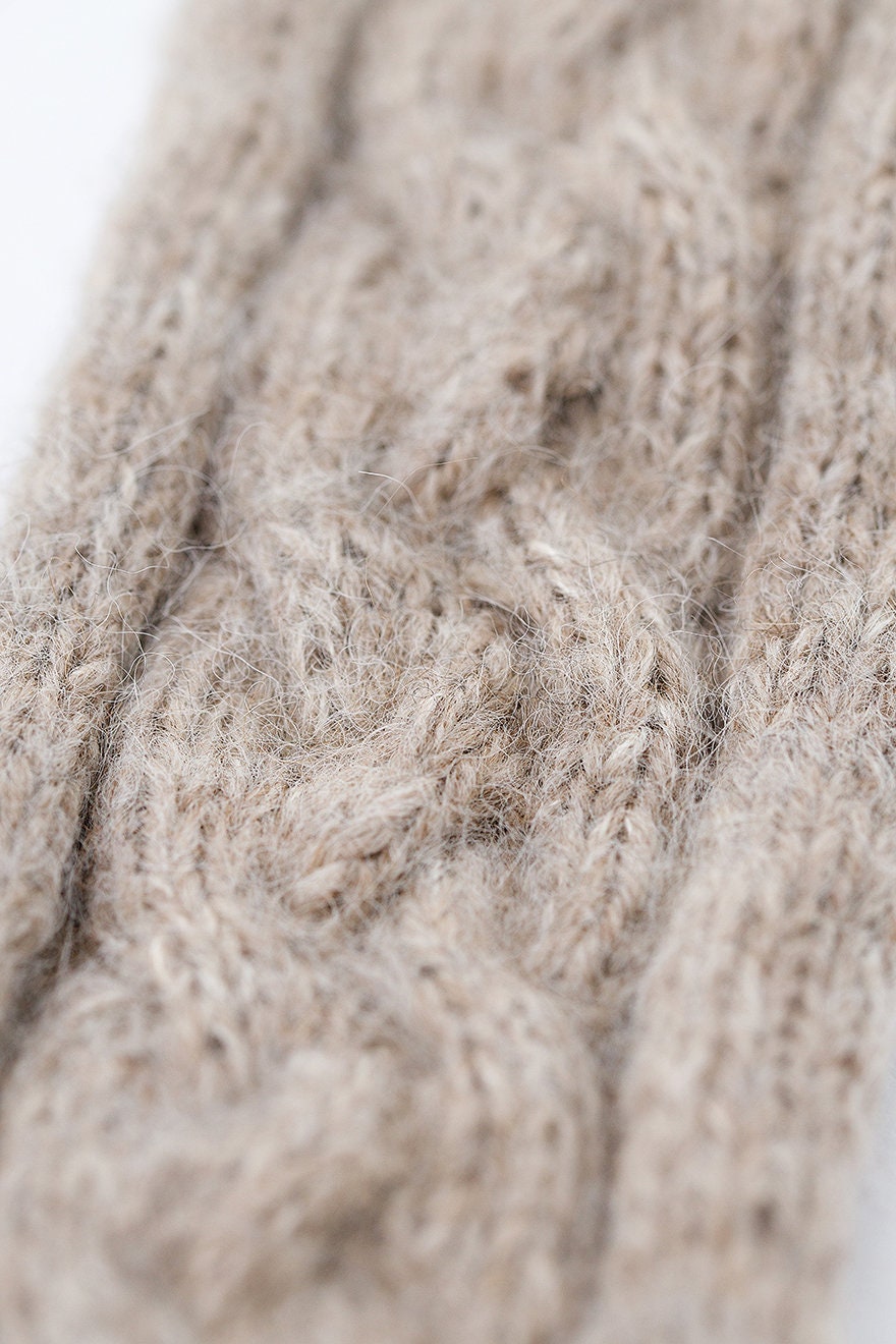 Beige fingerless gloves, women&#39;s knit mittens, nude hand warmers, alpaca wool fingerless mittens, gift for her, long warm gloves, accessory
