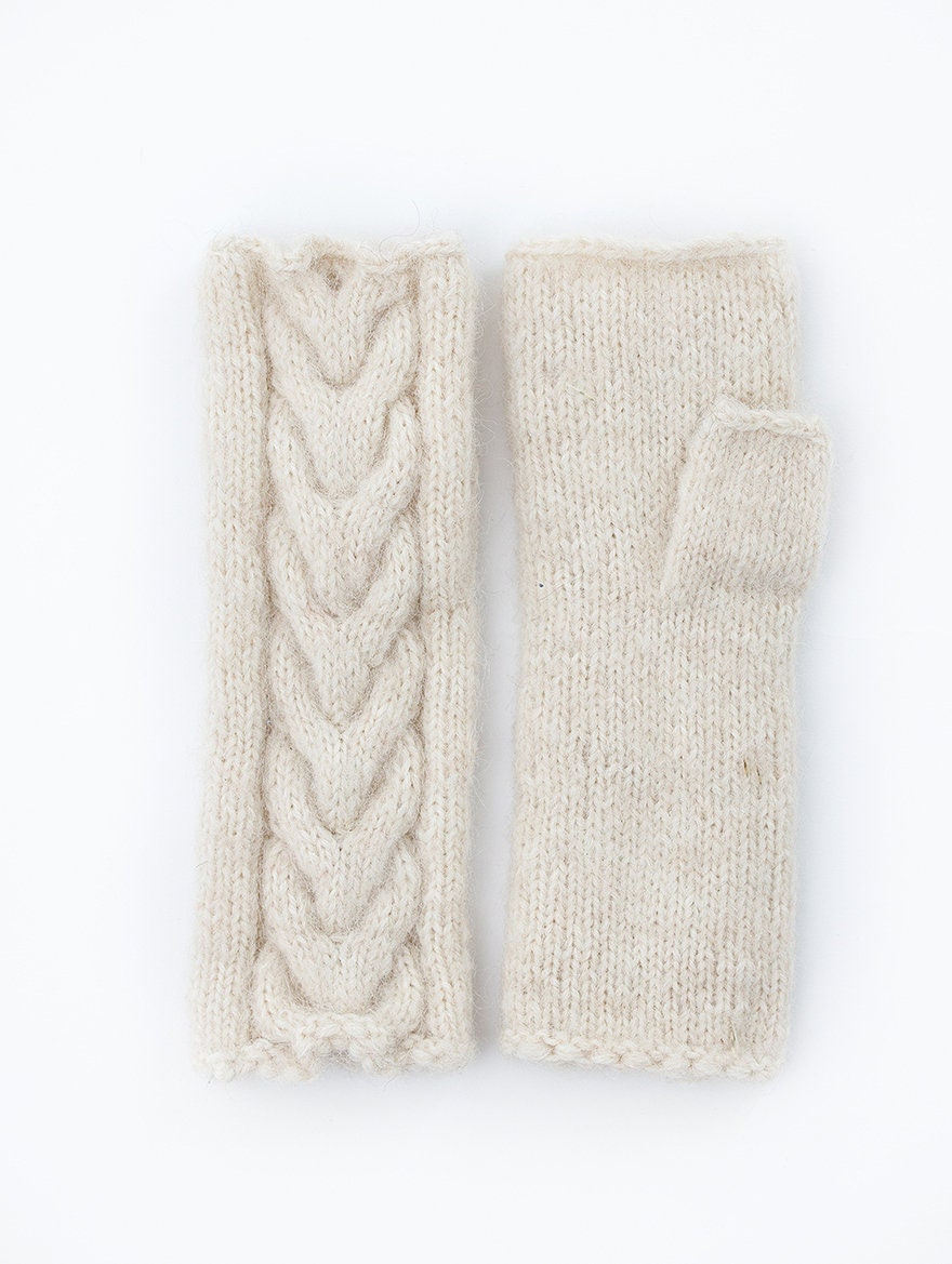 Woman fingerless gloves, white wrist warmer, creamy alpaca mittens, knit hand warmer, upcycle fingerless mittens, woolen winter gloves, gift