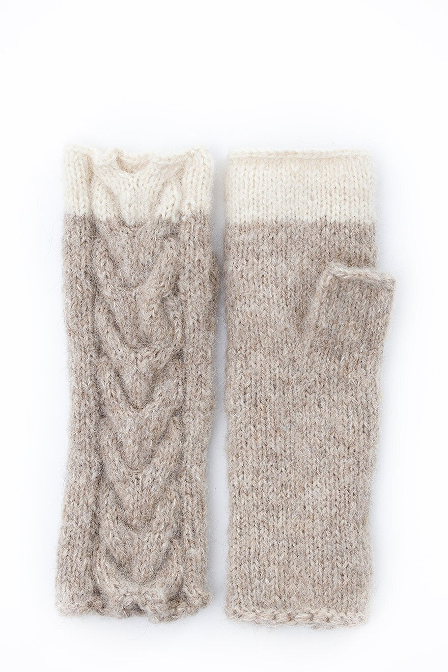 Beige fingerless gloves, womens knit mittens, nude hand warmers, alpaca wool fingerless mittens, gift for her, long warm gloves, accessory
