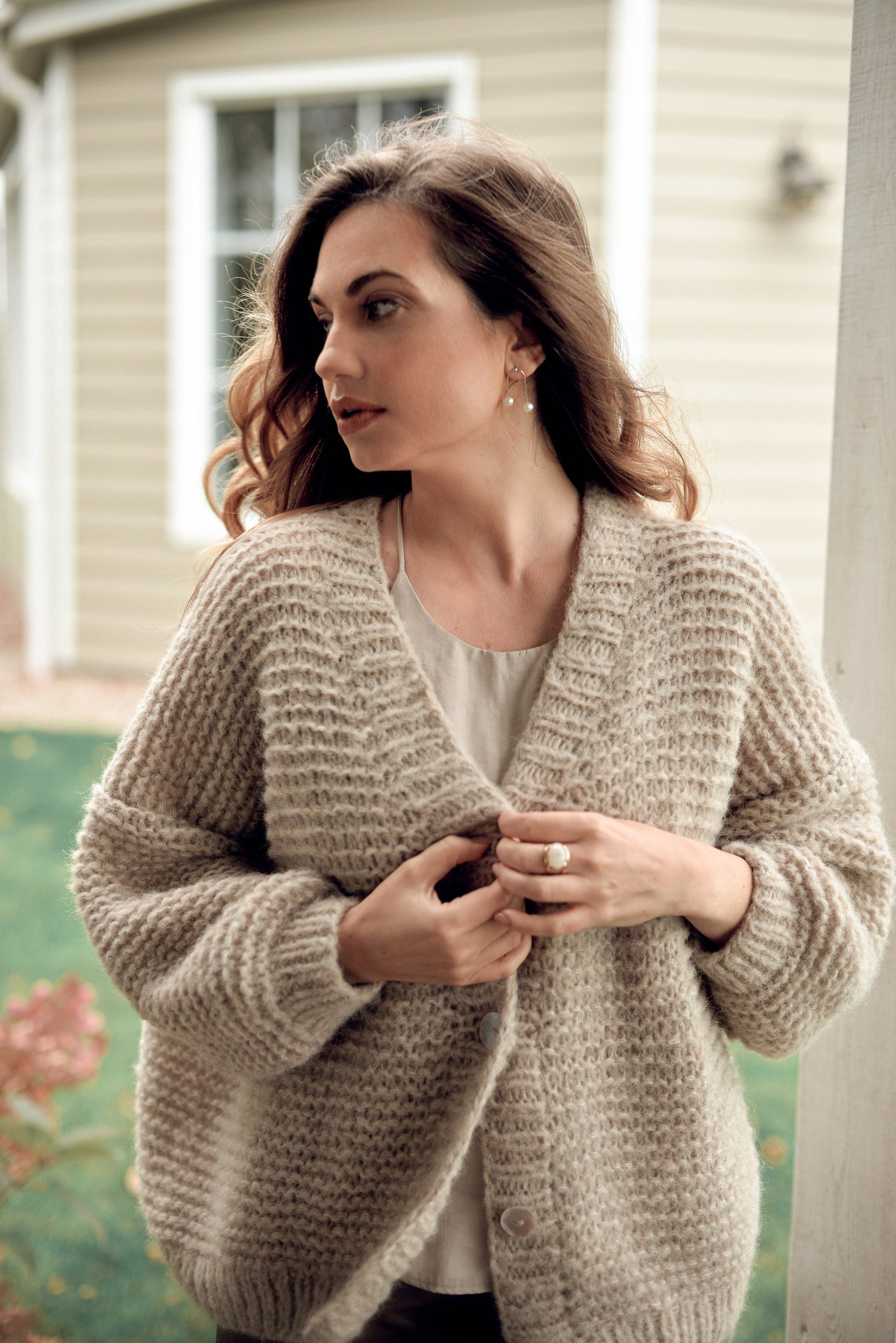 Beige Cardigan With Buttons, Oversized Nude Cable Knit Cardigan, Chunky Knit Caramel Alpaca Wool And Silk Blend Sweater, Loose  Buttons Down