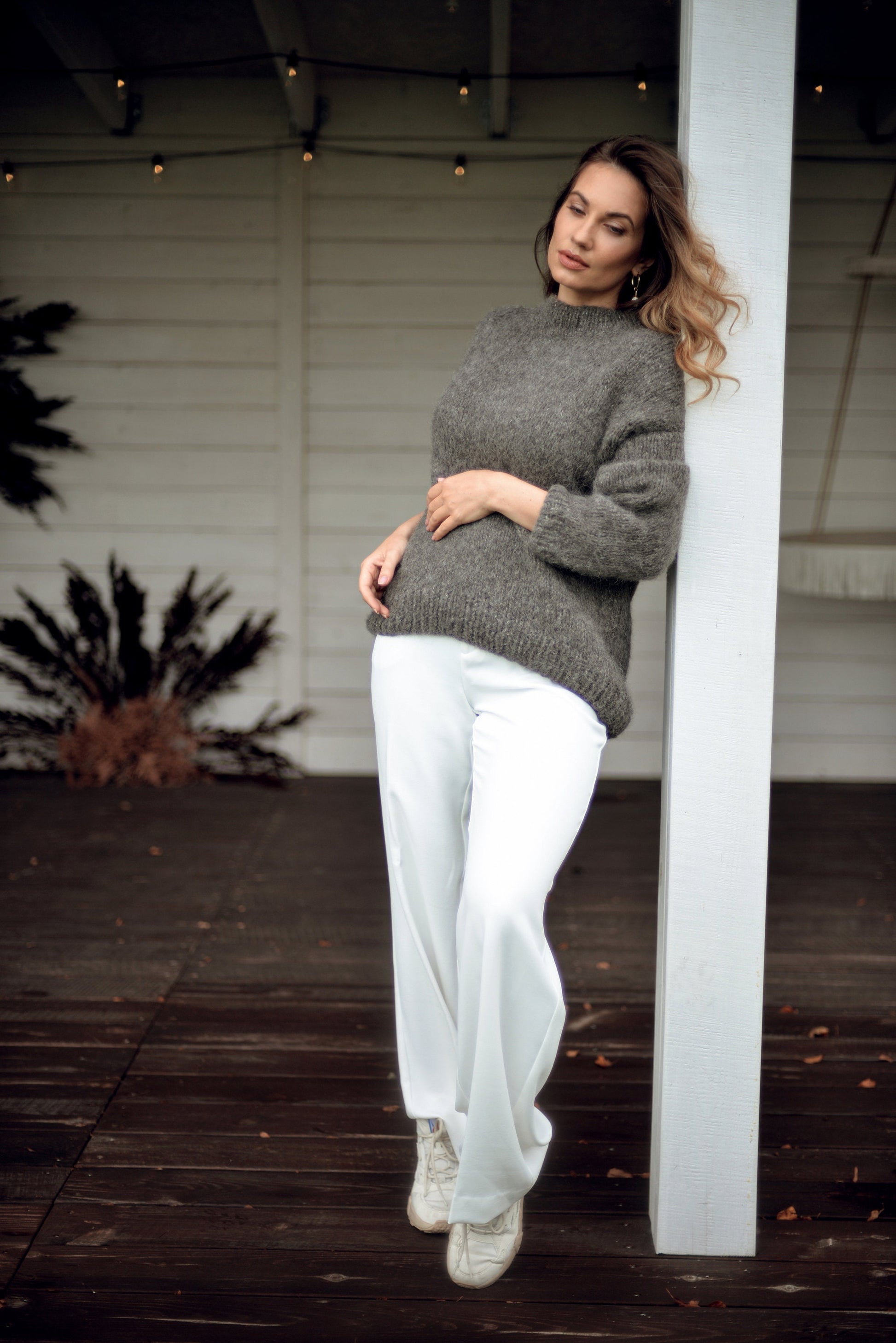 Gray oversize alpaca sweater, soft wool sweater, chunky knit pullover, loose pullover, alpaca jumper for women, grey loose knit sweater,gift