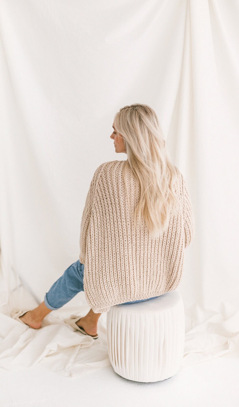 Beige Oversize Alpaca Cardigan, Chunky Fhishermans Rib Cardigan, Cable Knit Women Sweater, Loose Wool Cardigan, Nude Alpaca Knit Bomber,Gift