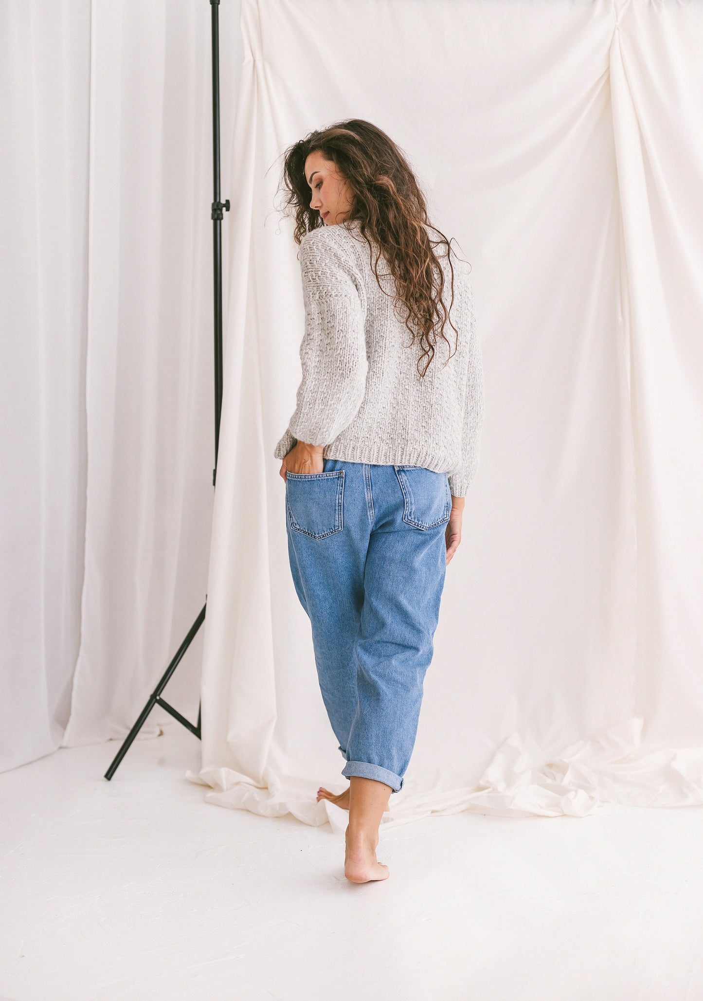 Light Gray Sweater, Soft Cable Knit Jumper, Grey Alpaca Pullover, Chunky Knit Wool Sweater, Balloon Sleeve Pullover In Grey, Knitted Jumper