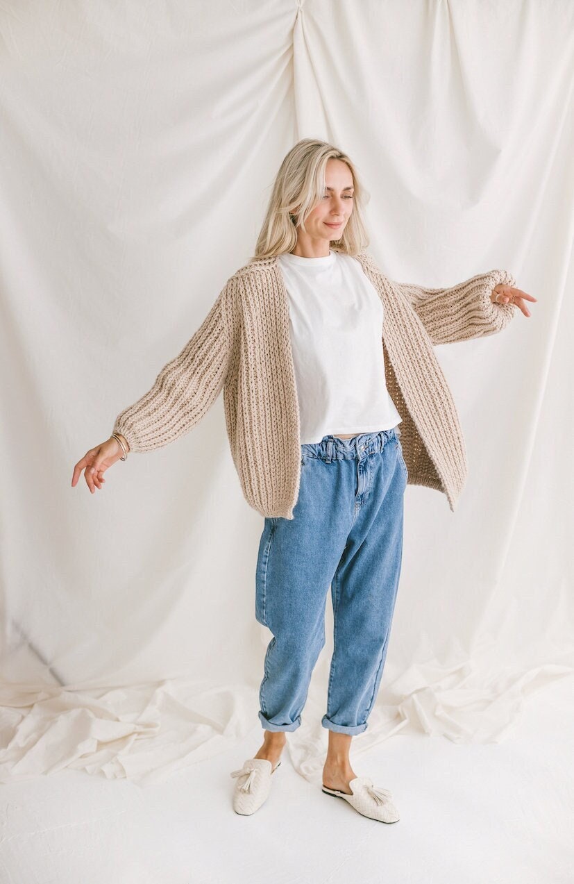 Beige Oversize Alpaca Cardigan, Chunky Fhishermans Rib Cardigan, Cable Knit Women Sweater, Loose Wool Cardigan, Nude Alpaca Knit Bomber,Gift
