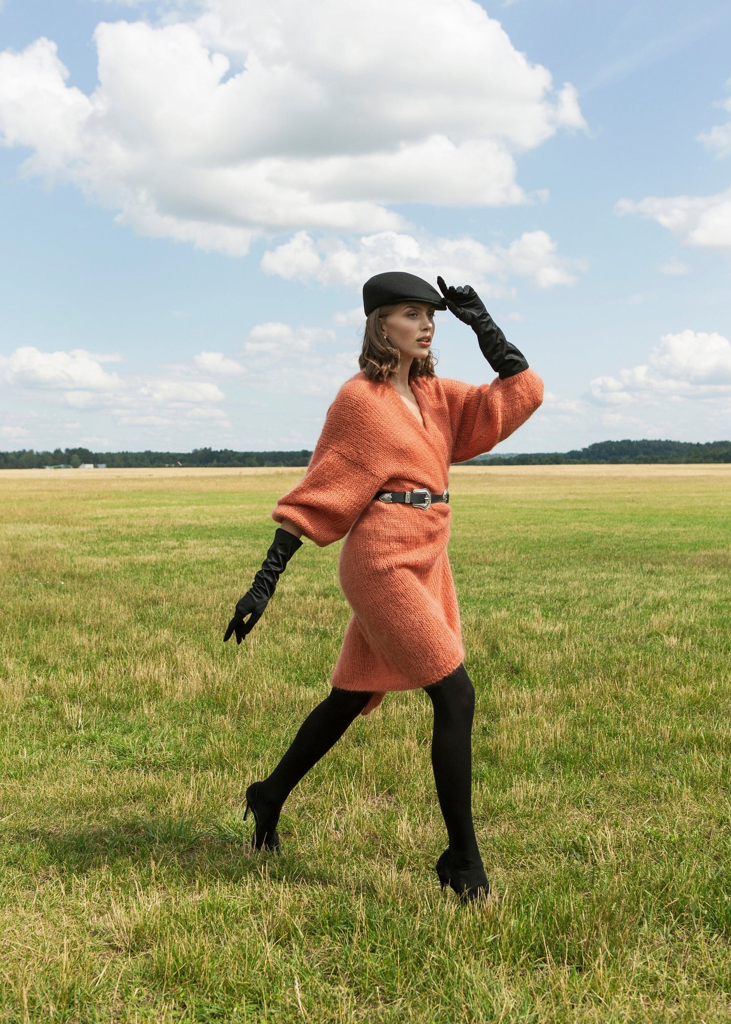 Burnt orange mohair cardigan, long cable knit sweater coat, strickjacke, chunky knit fluffy cardigan, lovely wool sweater