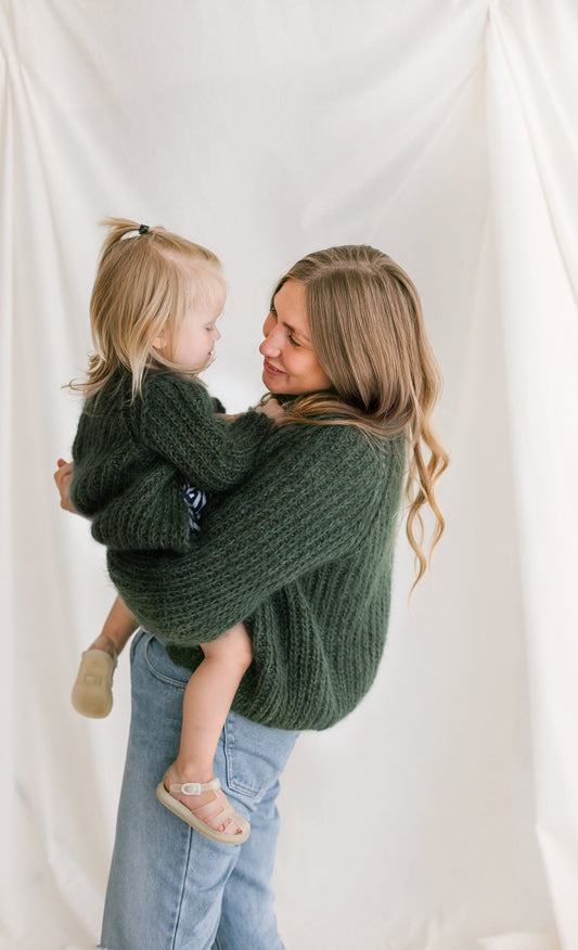 Matching Mommy and Me Mohair Cardigans, Mother Daughter Alpaca Sweaters Set, Matching Chunky Knit Sweaters, Green Me & Mini Me Cardigan,Gift