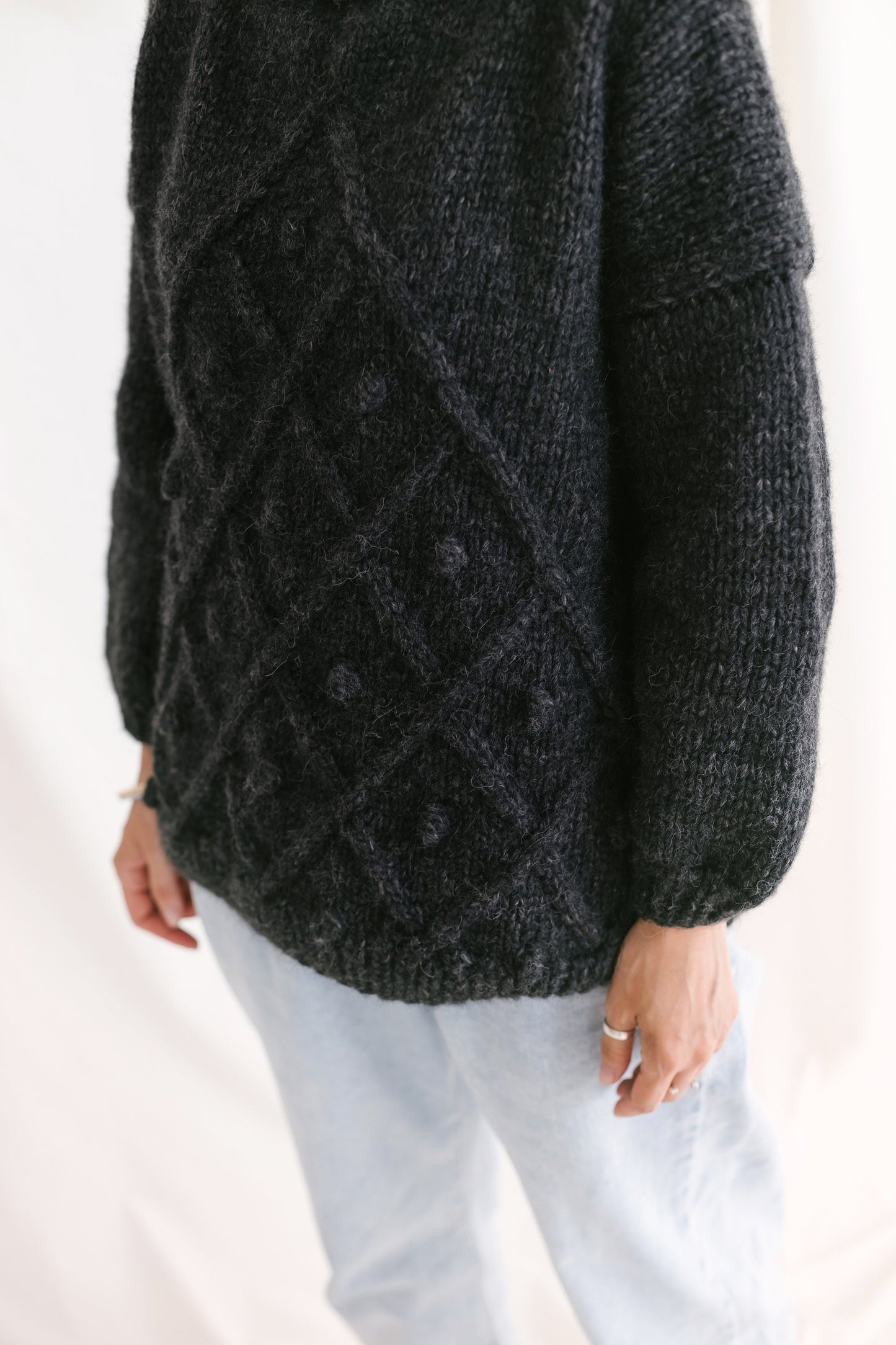 Dark Gray Sweater, Soft Cable Knit Jumper, Grey Alpaca Pullover, Chunky Knit Wool Sweater, Balloon Sleeve Pullover In Grey, Knitted Jumper