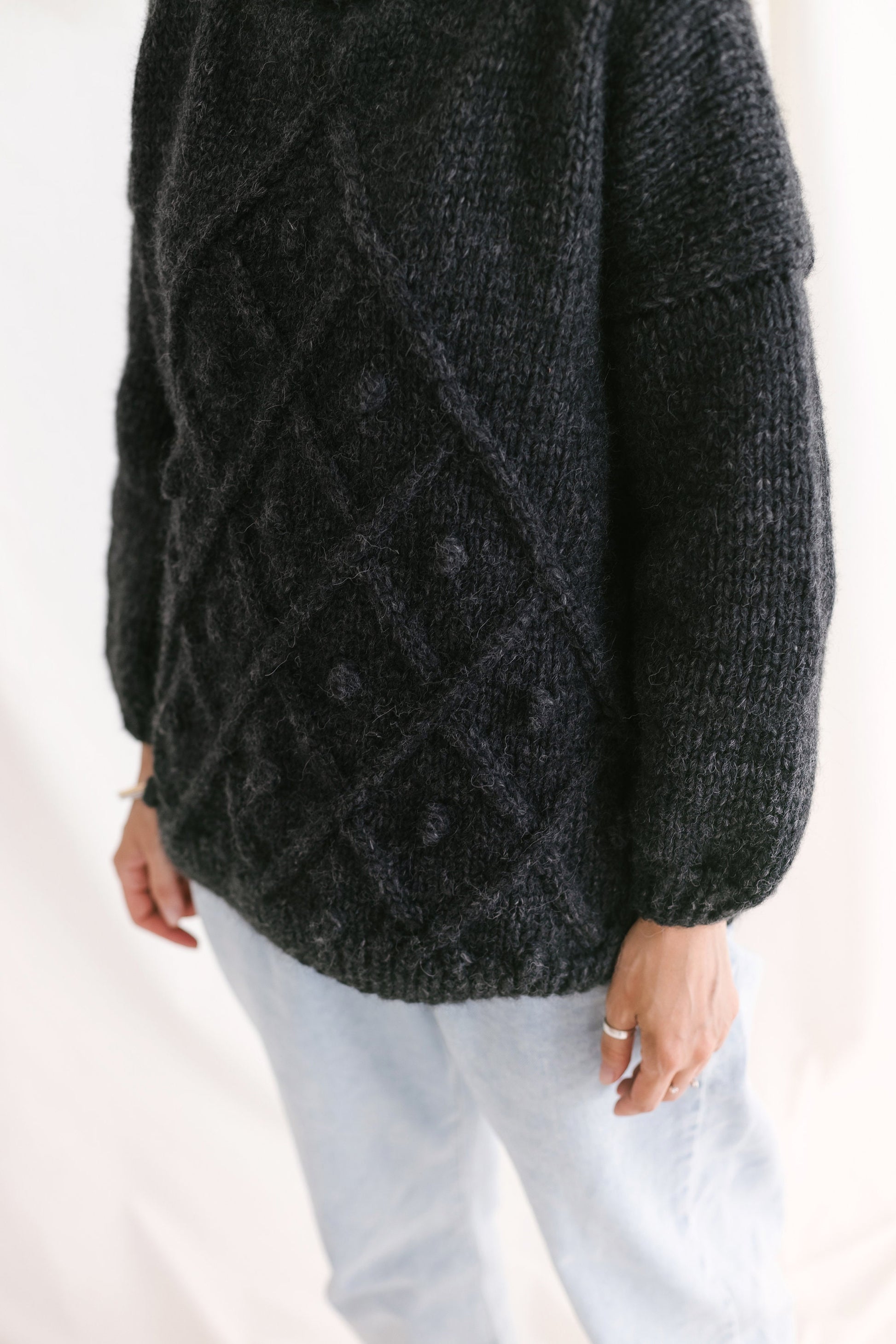 Dark Gray Sweater, Soft Cable Knit Jumper, Grey Alpaca Pullover, Chunky Knit Wool Sweater, Balloon Sleeve Pullover In Grey, Knitted Jumper