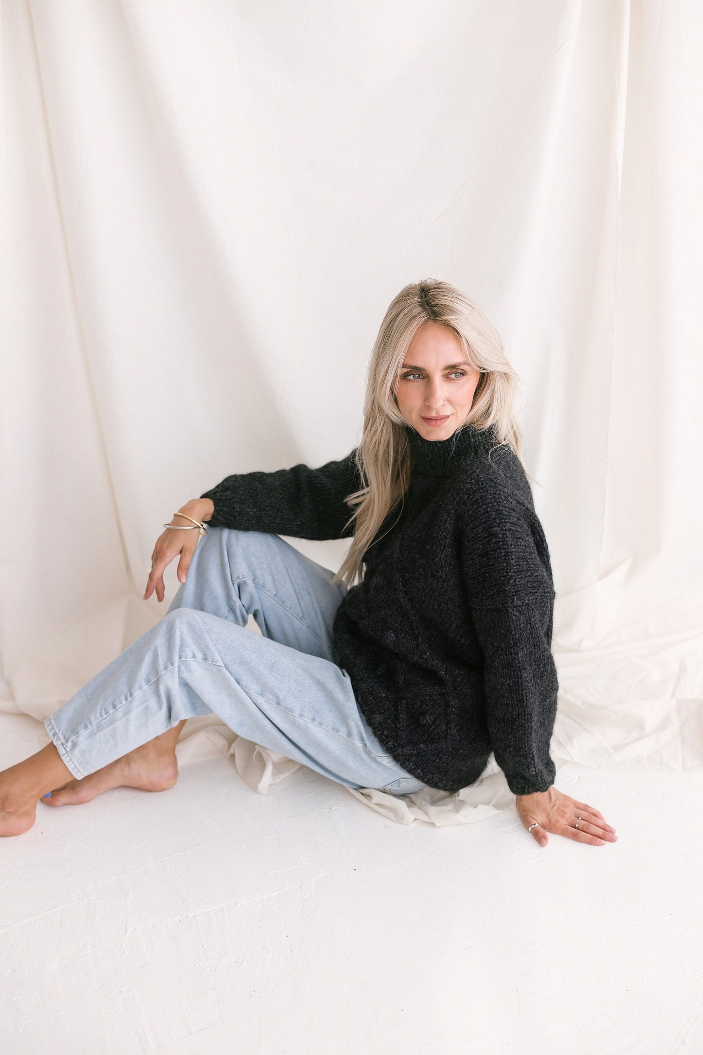 Dark Gray Sweater, Soft Cable Knit Jumper, Grey Alpaca Pullover, Chunky Knit Wool Sweater, Balloon Sleeve Pullover In Grey, Knitted Jumper