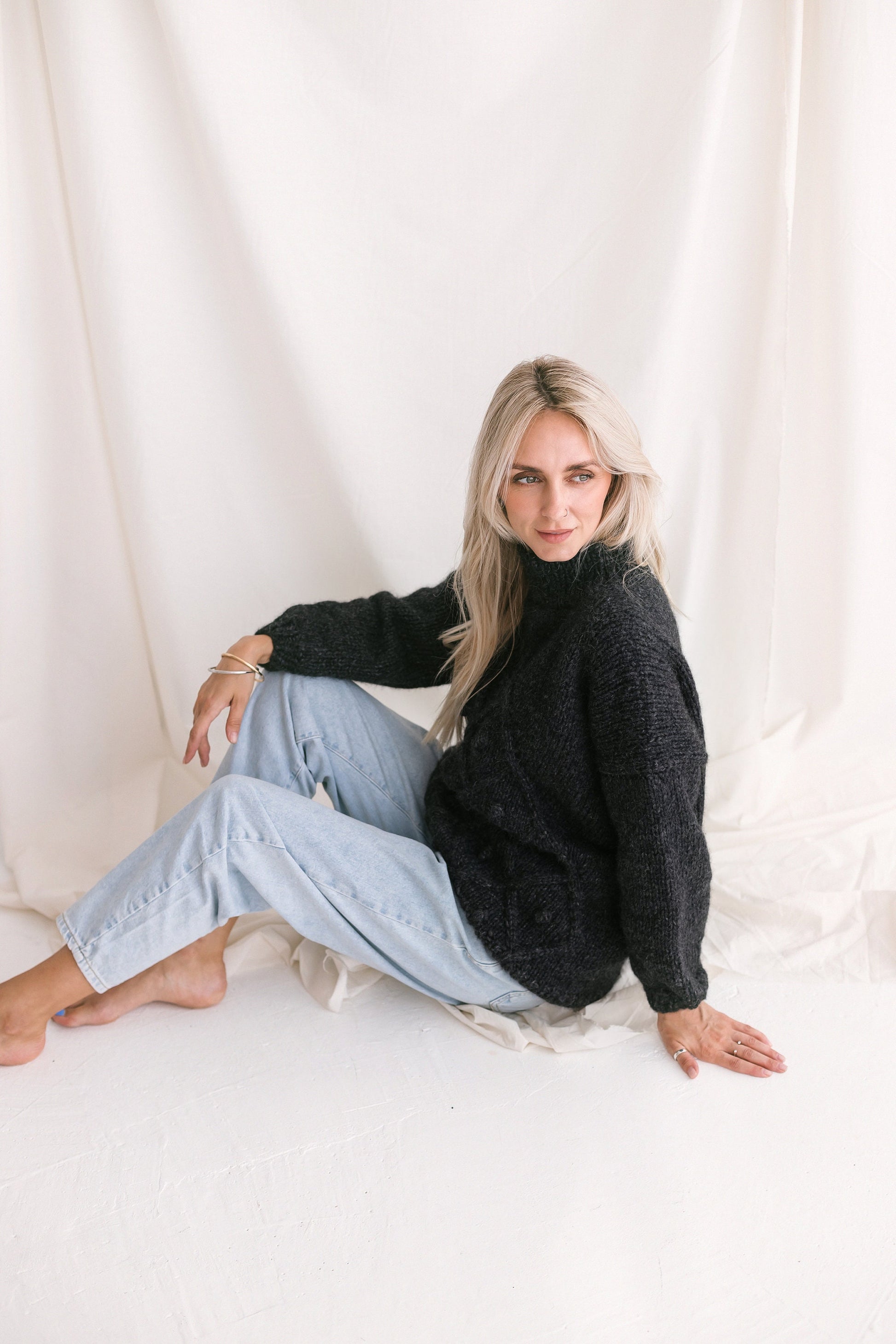 Dark Gray Sweater, Soft Cable Knit Jumper, Grey Alpaca Pullover, Chunky Knit Wool Sweater, Balloon Sleeve Pullover In Grey, Knitted Jumper