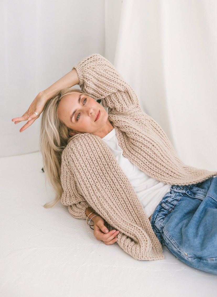 Beige Oversize Alpaca Cardigan, Chunky Fhishermans Rib Cardigan, Cable Knit Women Sweater, Loose Wool Cardigan, Nude Alpaca Knit Bomber,Gift