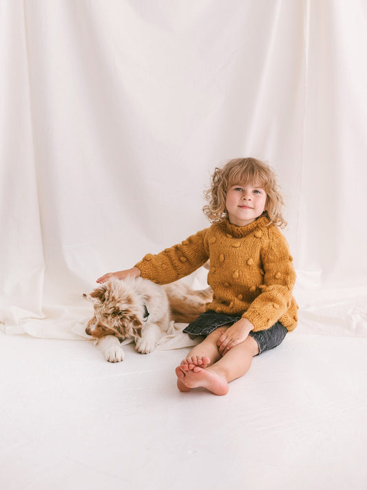 Yellow Cable Knit Kids Popcorn Sweater, Soft Mustard Toddler Pullover, Alpaca Wool Bubbles Jumper, Curry Knitted Baby Sweater, Girls Sweater