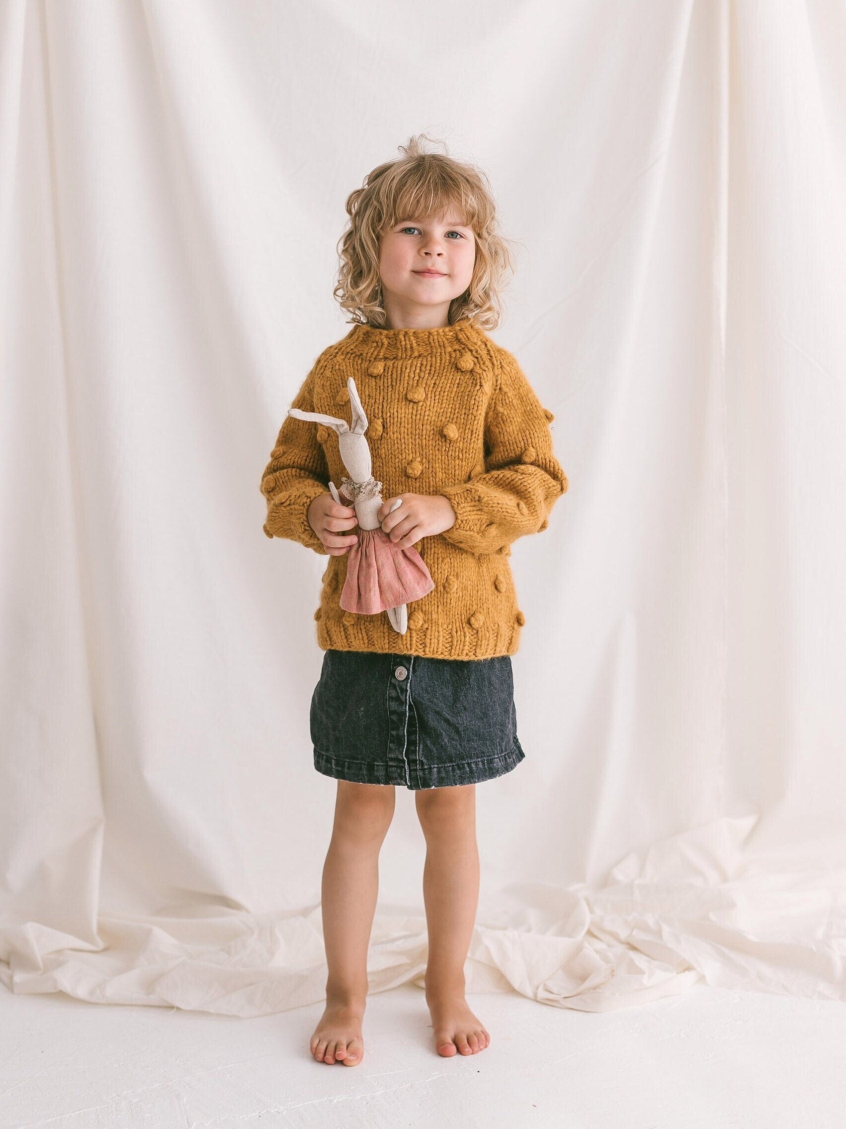 Yellow Cable Knit Kids Popcorn Sweater, Soft Mustard Toddler Pullover, Alpaca Wool Bubbles Jumper, Curry Knitted Baby Sweater, Girls Sweater