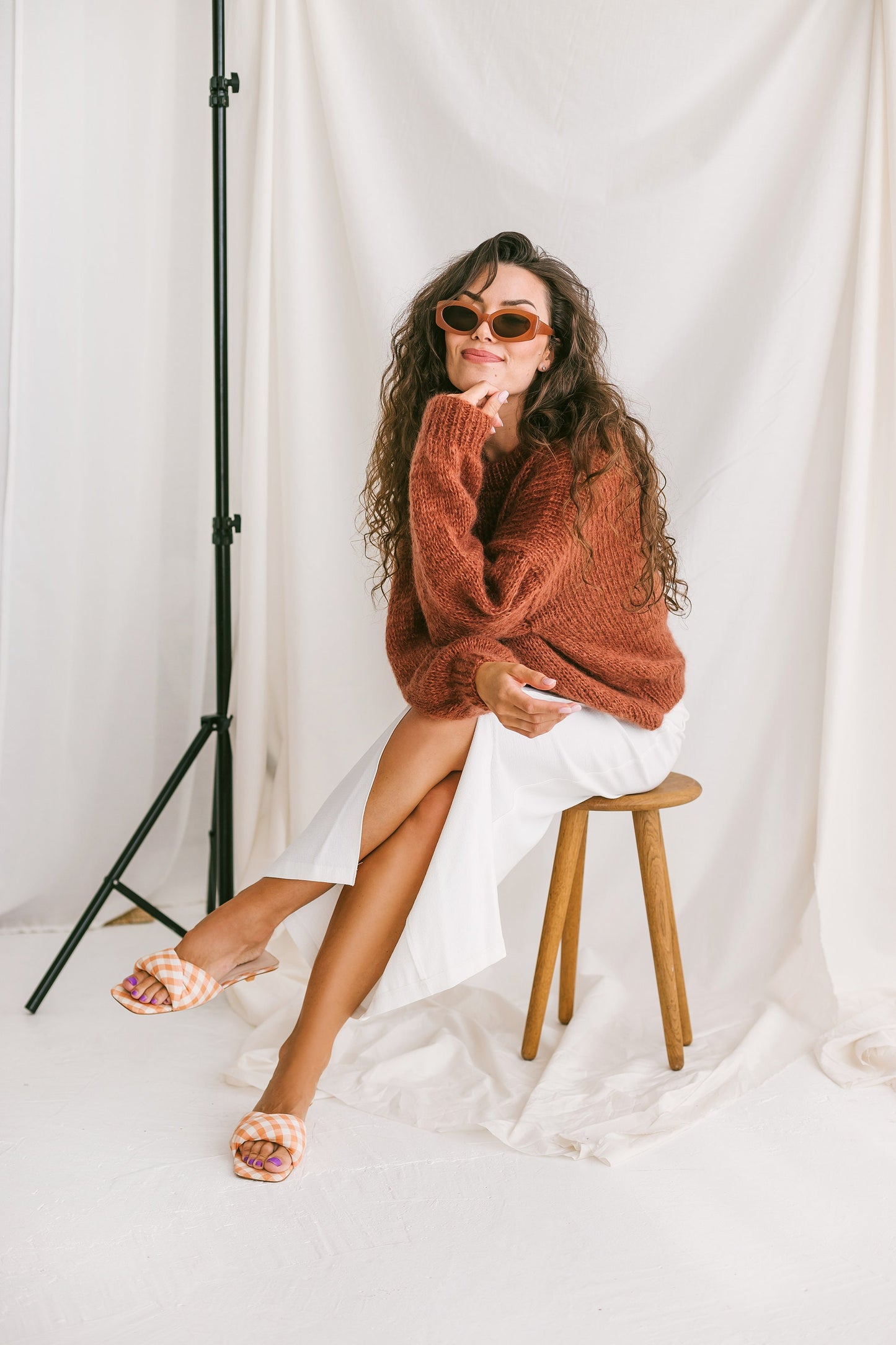 Rust Mohair Sweater, Oversized Cable Knit Woman Pullover, Relaxed Fit Alpaca Jumper, Fluffy Brick Pullover, Chunky Knit Loose Sweater, Boho