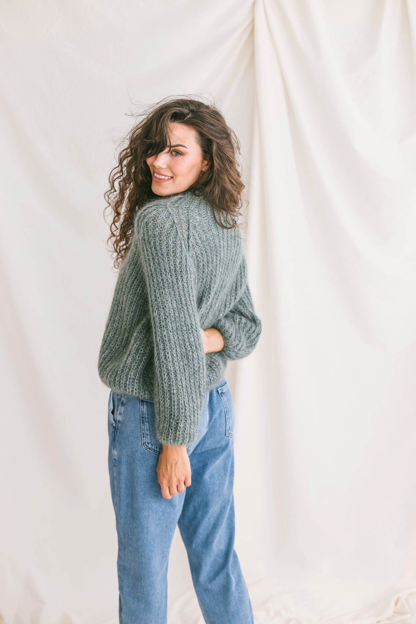 Sage Green Mohair Cardigan With Buttons, Alpaca Wool And Mohair Blend Sweater, Light Fuzzy Oversized Cardigan, Chunky Cable Knit Cardigan