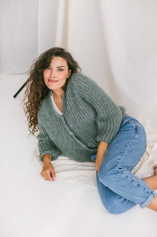 Sage Green Mohair Cardigan With Buttons, Alpaca Wool And Mohair Blend Sweater, Light Fuzzy Oversized Cardigan, Chunky Cable Knit Cardigan