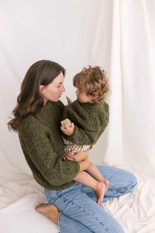 Matching Mommy and Me Cable Knit Sweaters, Olive Green Me & Mini Me Jumpers, Soft Mini Me Matching Toddler Pullover, Alpaca Mummy Son Jumper