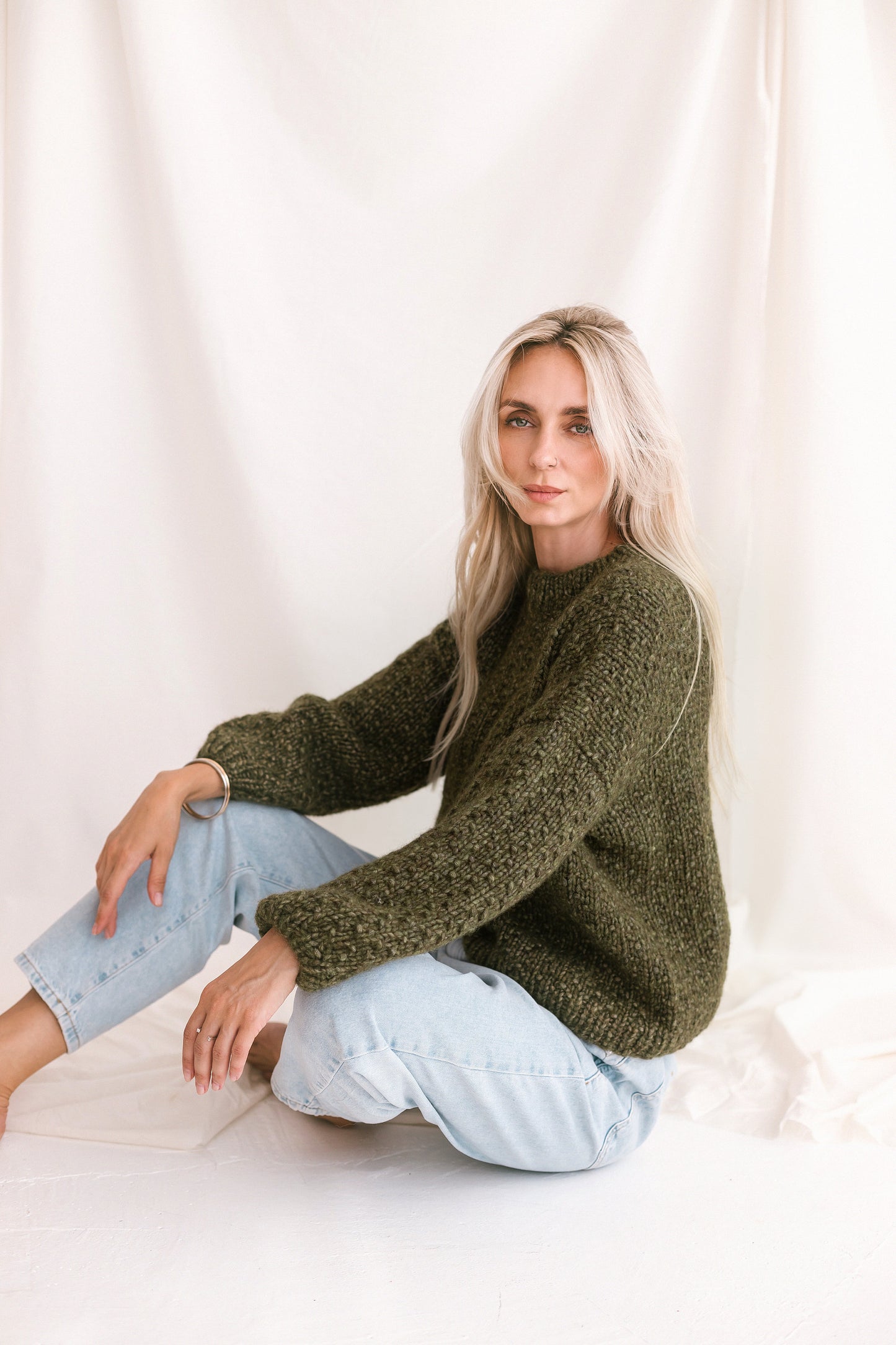 Olive Green Sweater, Soft Cable Knit Jumper, Moss Green Alpaca Pullover, Chunky Knit Wool Sweater, Balloon Sleeve Pullover In Green, Gift