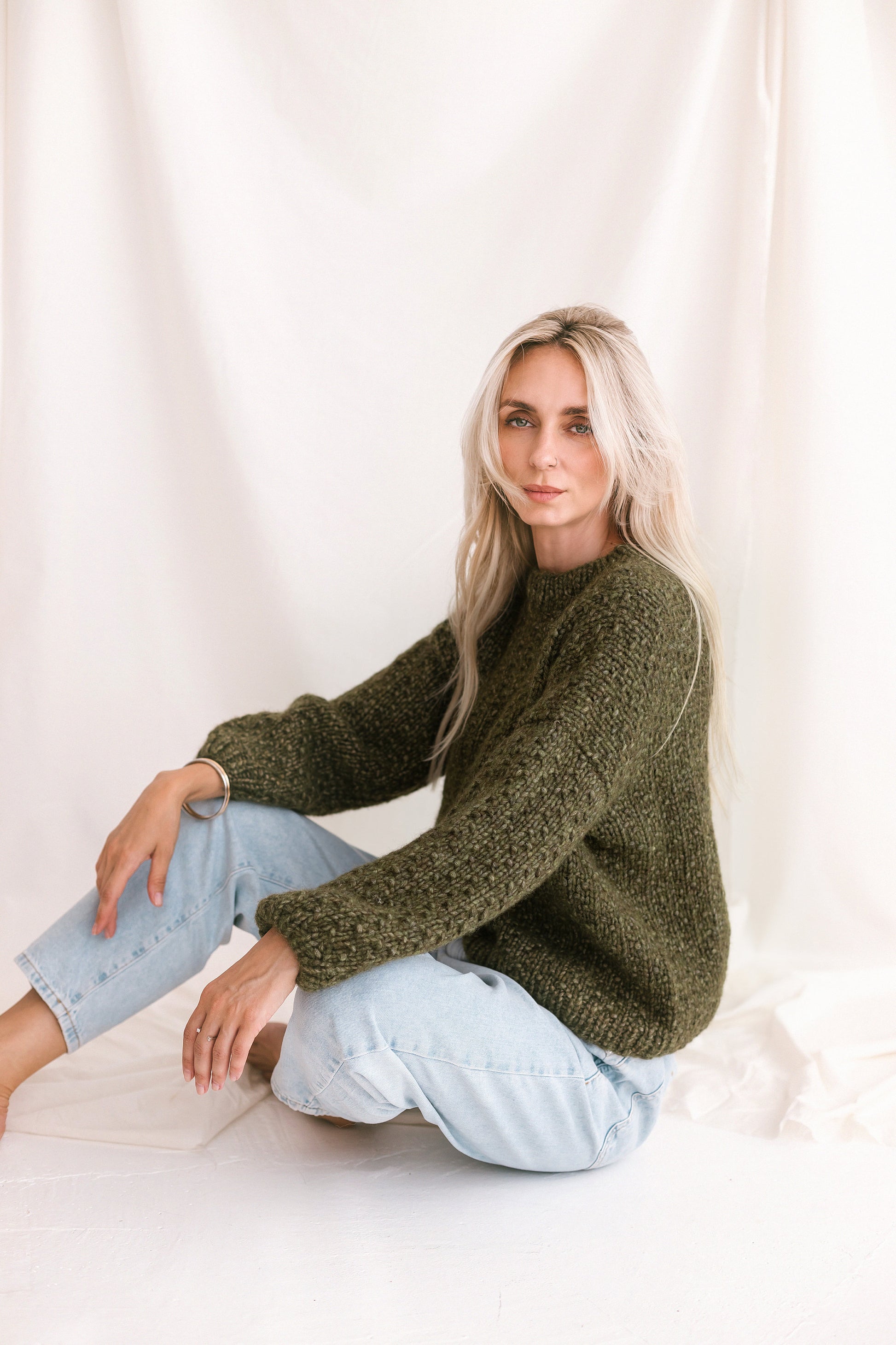 Olive Green Sweater, Soft Cable Knit Jumper, Moss Green Alpaca Pullover, Chunky Knit Wool Sweater, Balloon Sleeve Pullover In Green, Gift