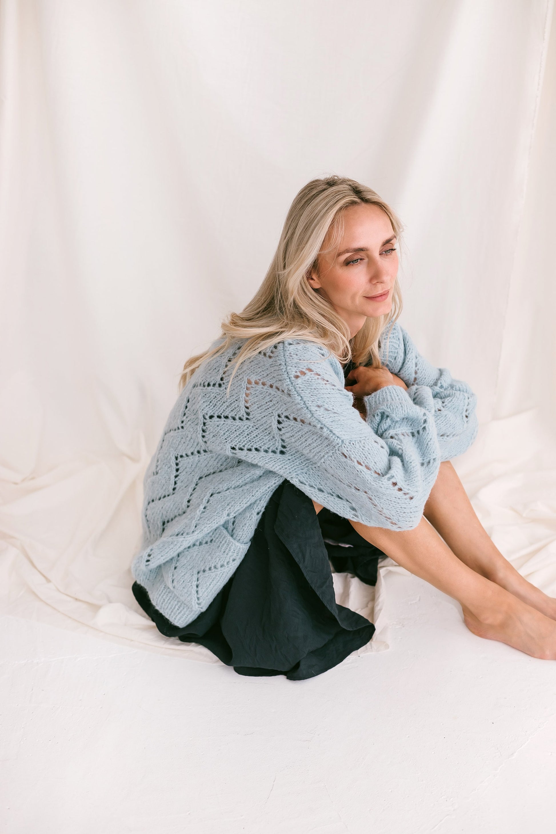 Light blue cable knit alpaca cardigan, sky blue knitted oversize sweater, balloon sleeves, pastel lightweight boho loose cardigan for women