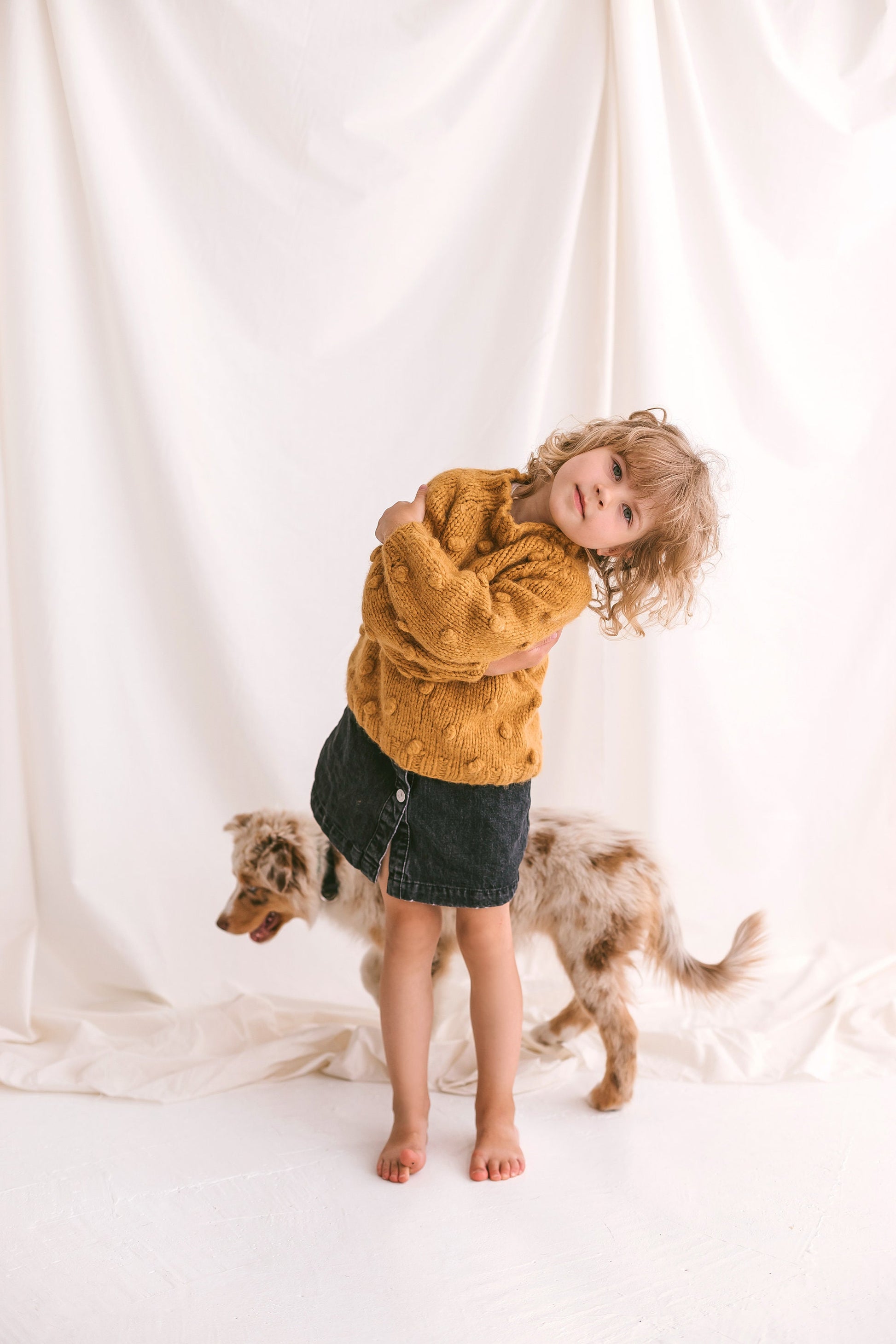 Yellow Cable Knit Kids Popcorn Sweater
