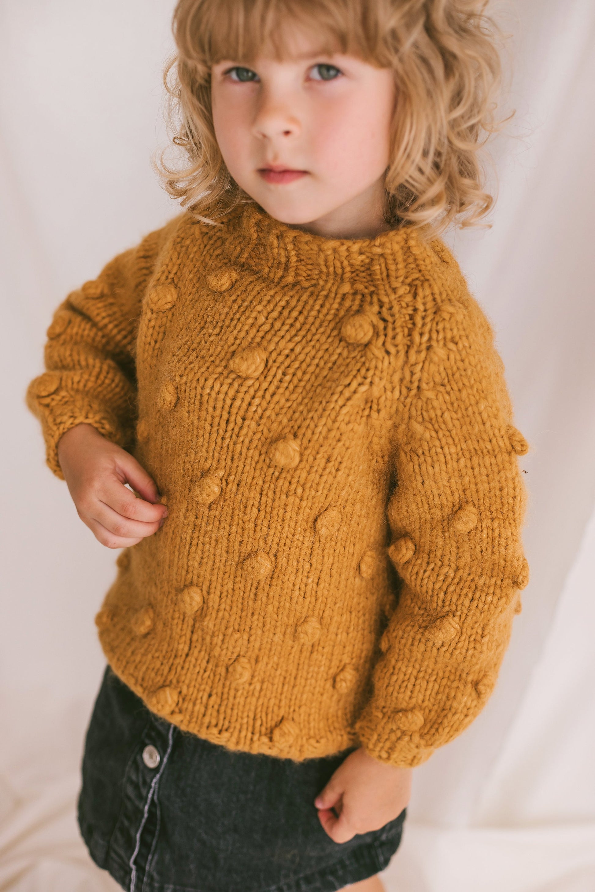 Yellow Cable Knit Kids Popcorn Sweater