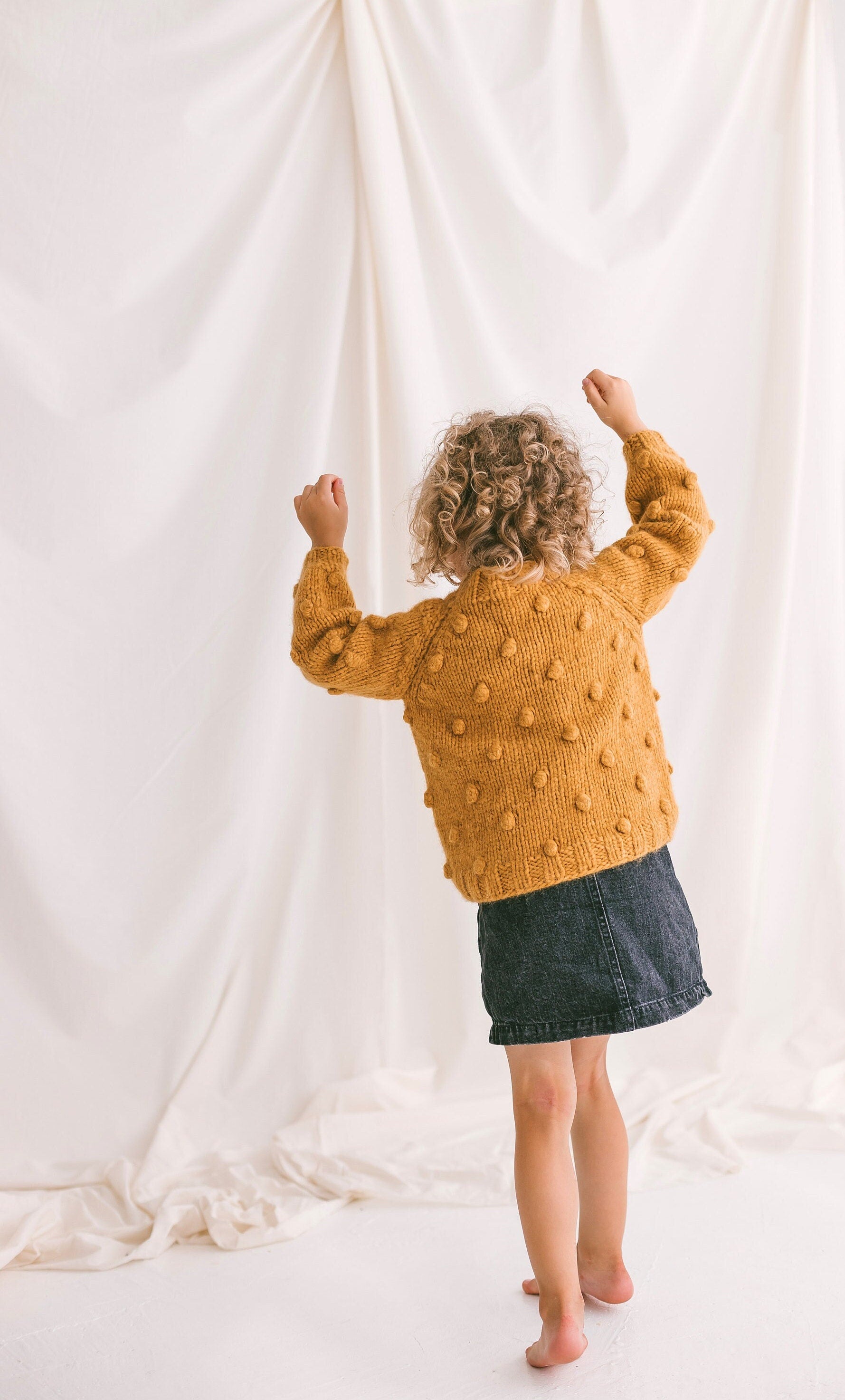 Yellow Cable Knit Kids Popcorn Sweater, Soft Mustard Toddler Pullover, Alpaca Wool Bubbles Jumper, Curry Knitted Baby Sweater, Girls Sweater