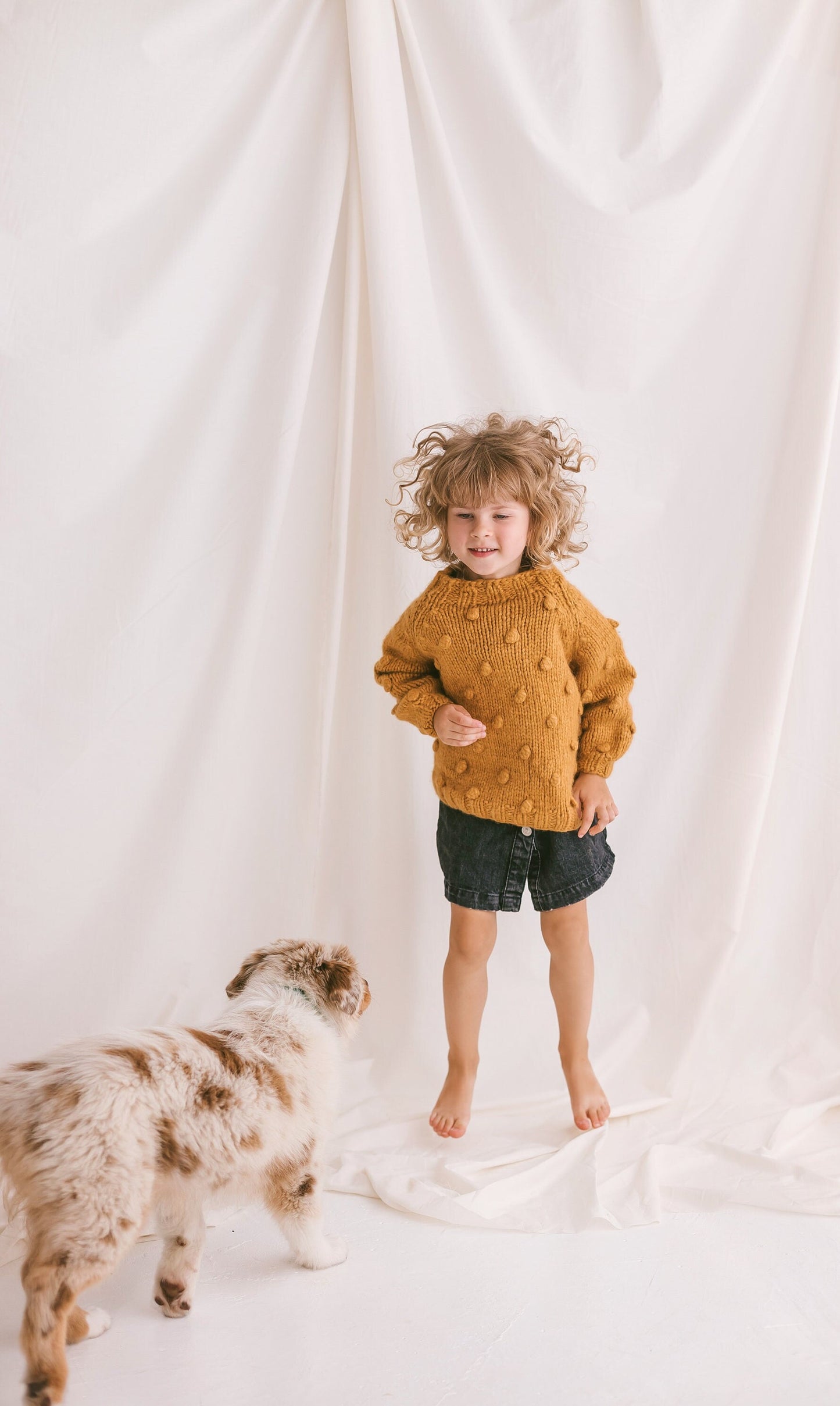 Yellow Cable Knit Kids Popcorn Sweater