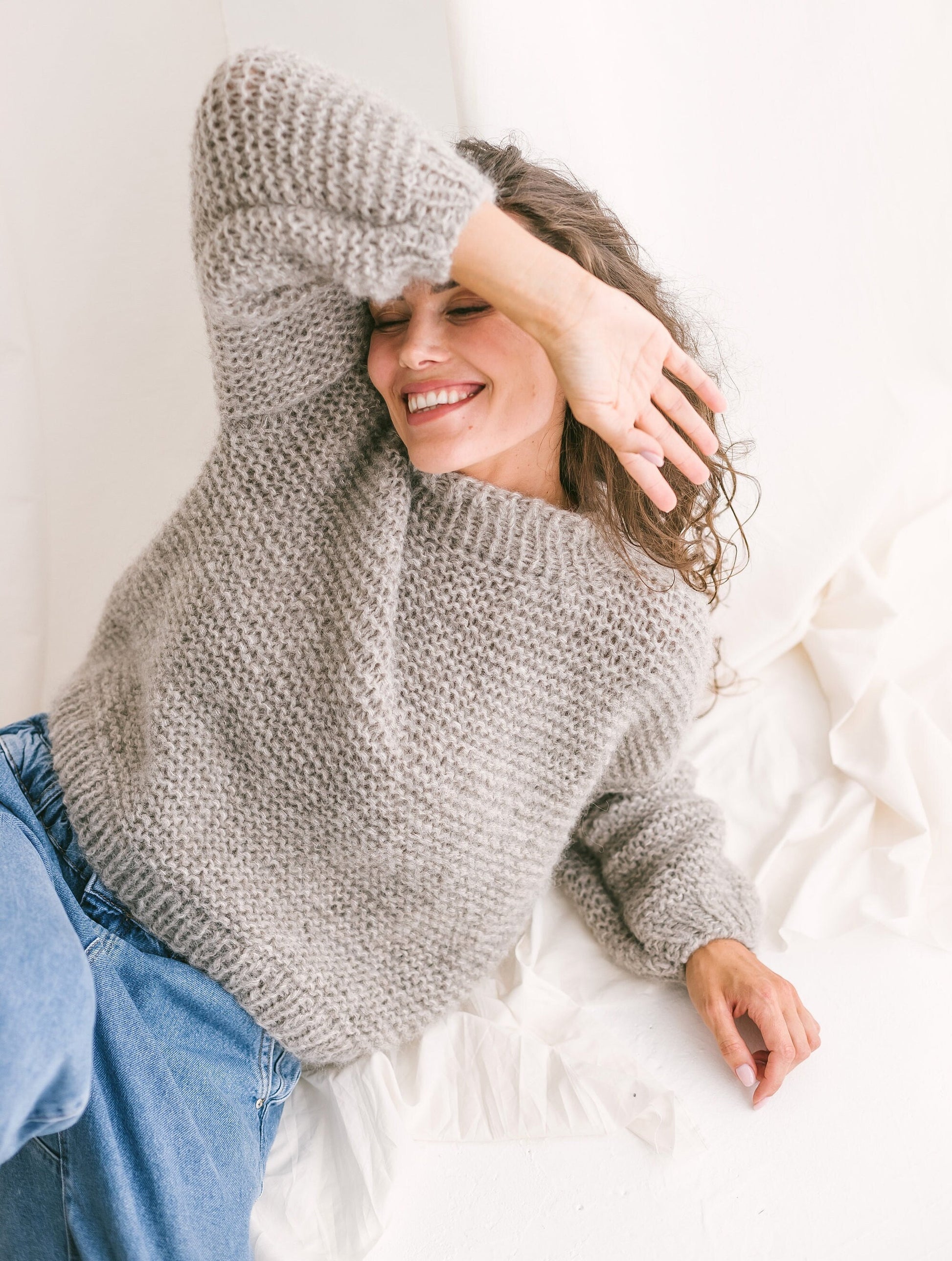 Light Gray Cable Knit Sweater, Relaxed Fit Jumper, Grey Alpaca Pullover, Chunky Knit Wool Sweater, Knitted Jumper, Oversized Woman Sweater