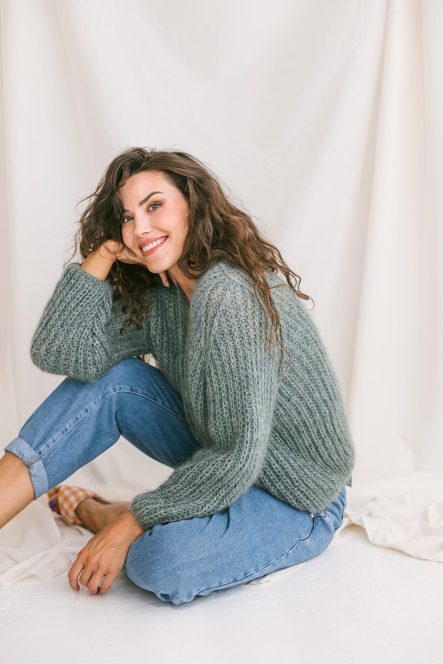 Sage Green Mohair Cardigan With Buttons, Alpaca Wool And Mohair Blend Sweater, Light Fuzzy Oversized Cardigan, Chunky Cable Knit Cardigan