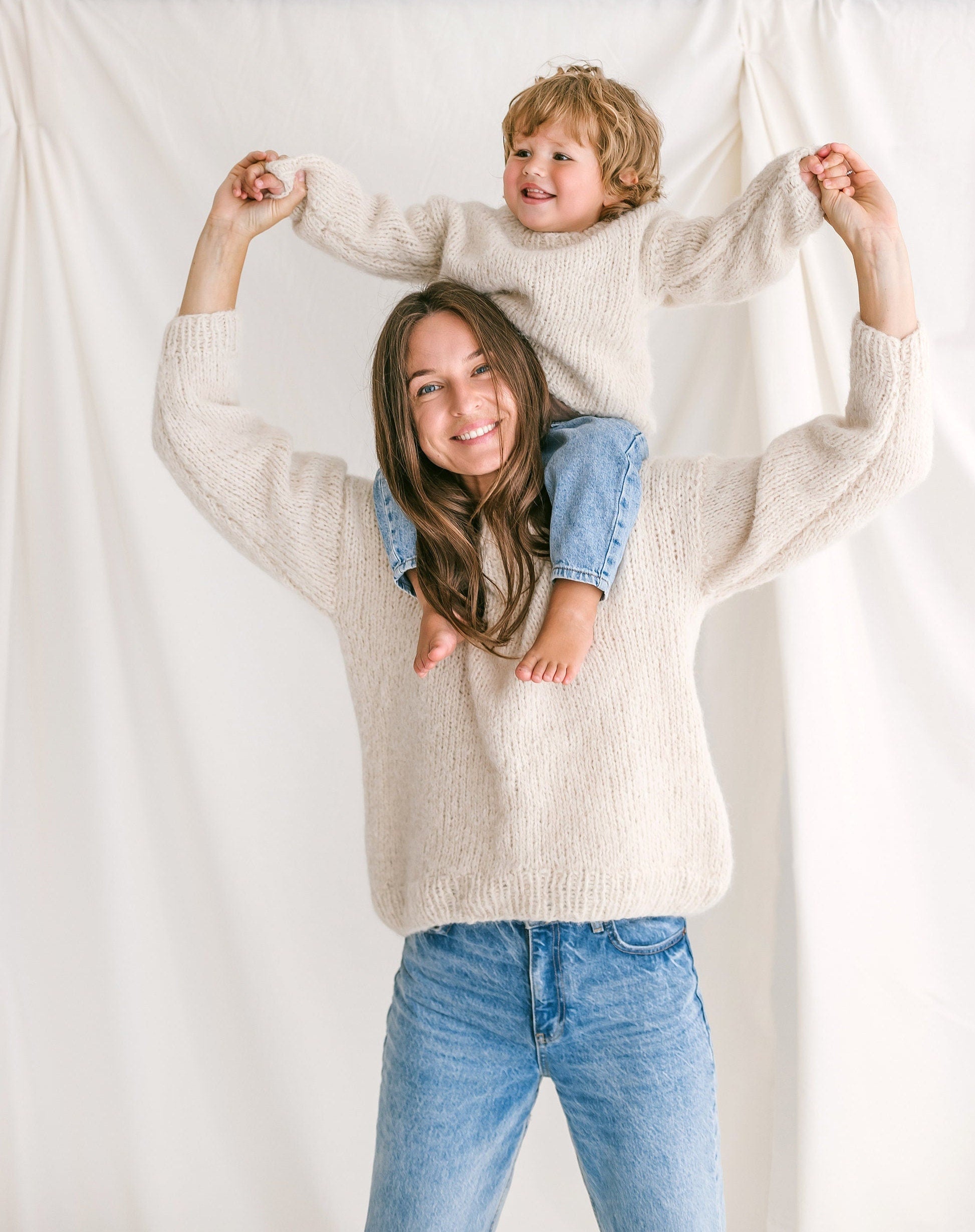 Matching Mommy and Me Cable Knit Sweaters, White Me & Mini Me Jumpers, Mother Son, Daughter Matching Pullover, Mommy And Me Outfit,Baby Gift