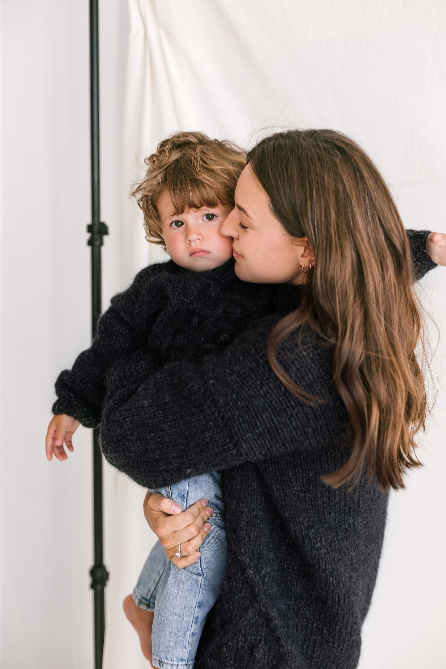 Matching Mother And Son Handmade Sweaters, Dark Gray Mommy and Me Cable Knit Jumpers, Mini Me Toddler Pullover, Alpaca Baby Boy,Girl Sweater