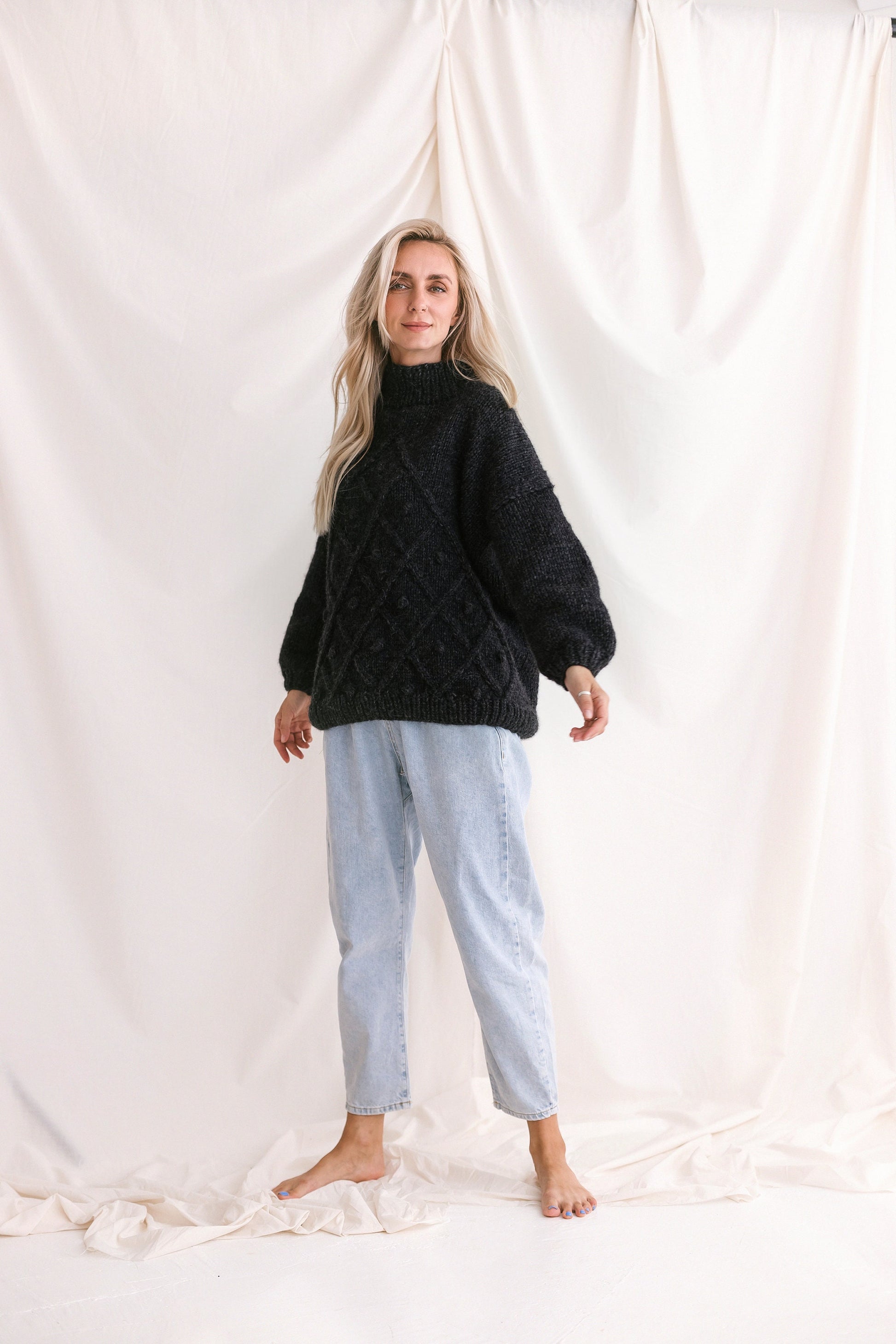 Matching Mother And Son Handmade Sweaters, Dark Gray Mommy and Me Cable Knit Jumpers, Mini Me Toddler Pullover, Alpaca Baby Boy,Girl Sweater