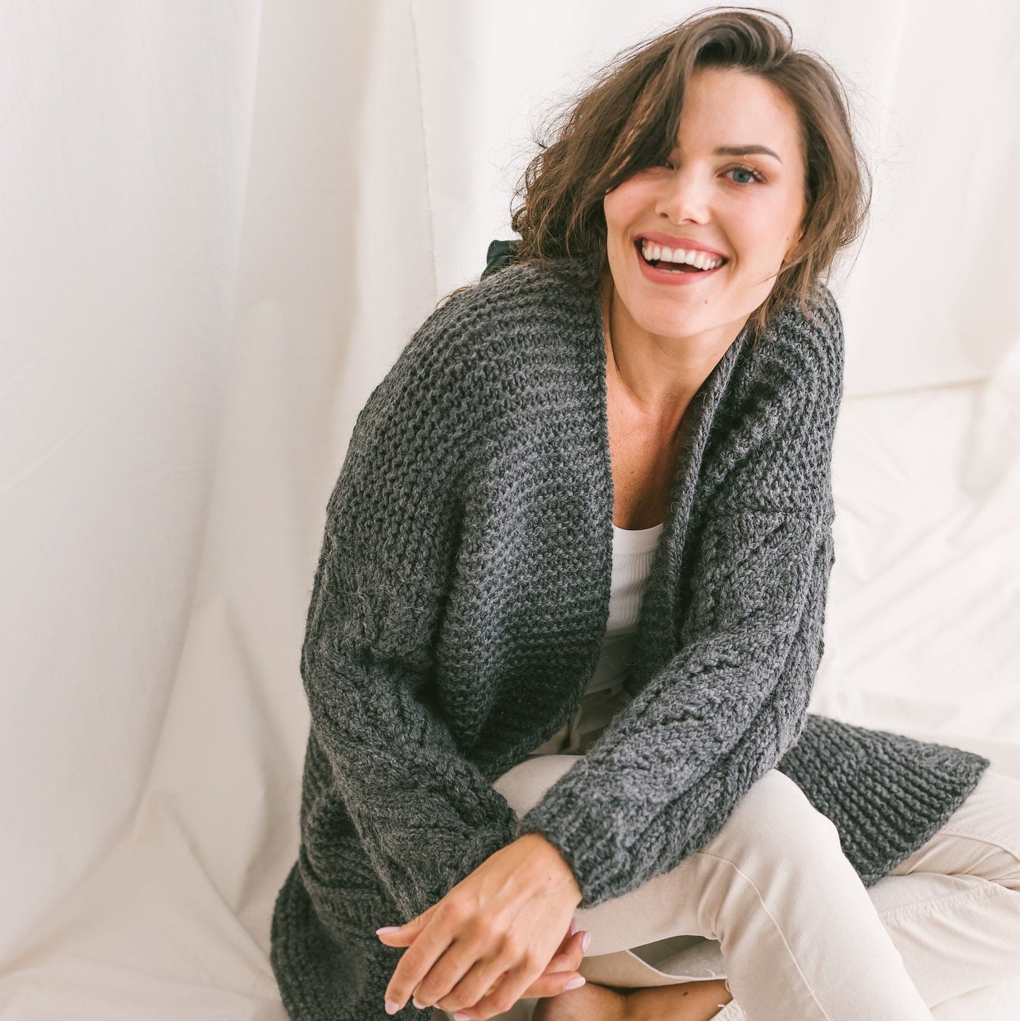 Gray Oversized Alpaca Cardigan, Chunky Knit Cardigan With Pockets, Cable Knit Women Sweater, Loose Wool Cardigan, Oversize Sweater In Grey