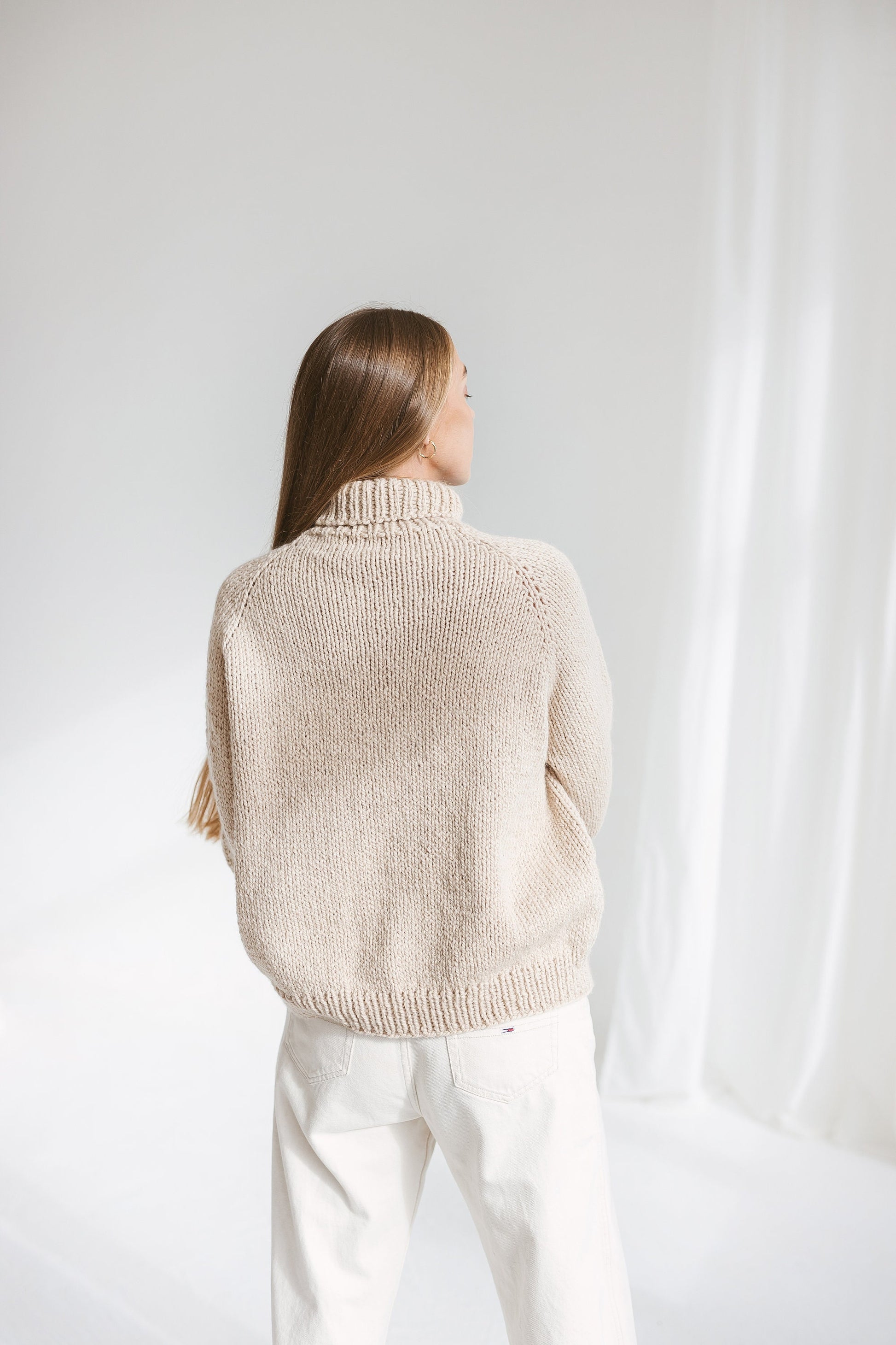 Light Beige Relaxed Fit Alpaca Sweater, Chunky Turtleneck Creamy Wool Sweater, Nude Cable Knit Women Pullover, Knitted Jumper With High Neck