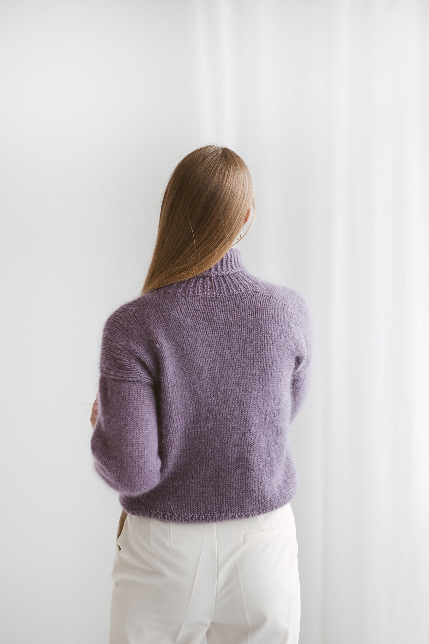 Purple mohair sweater, violet cable knit alpaca pullover, heather fuzzy mohair turtleneck jumper, fluffy mohair high neck sweater, gift