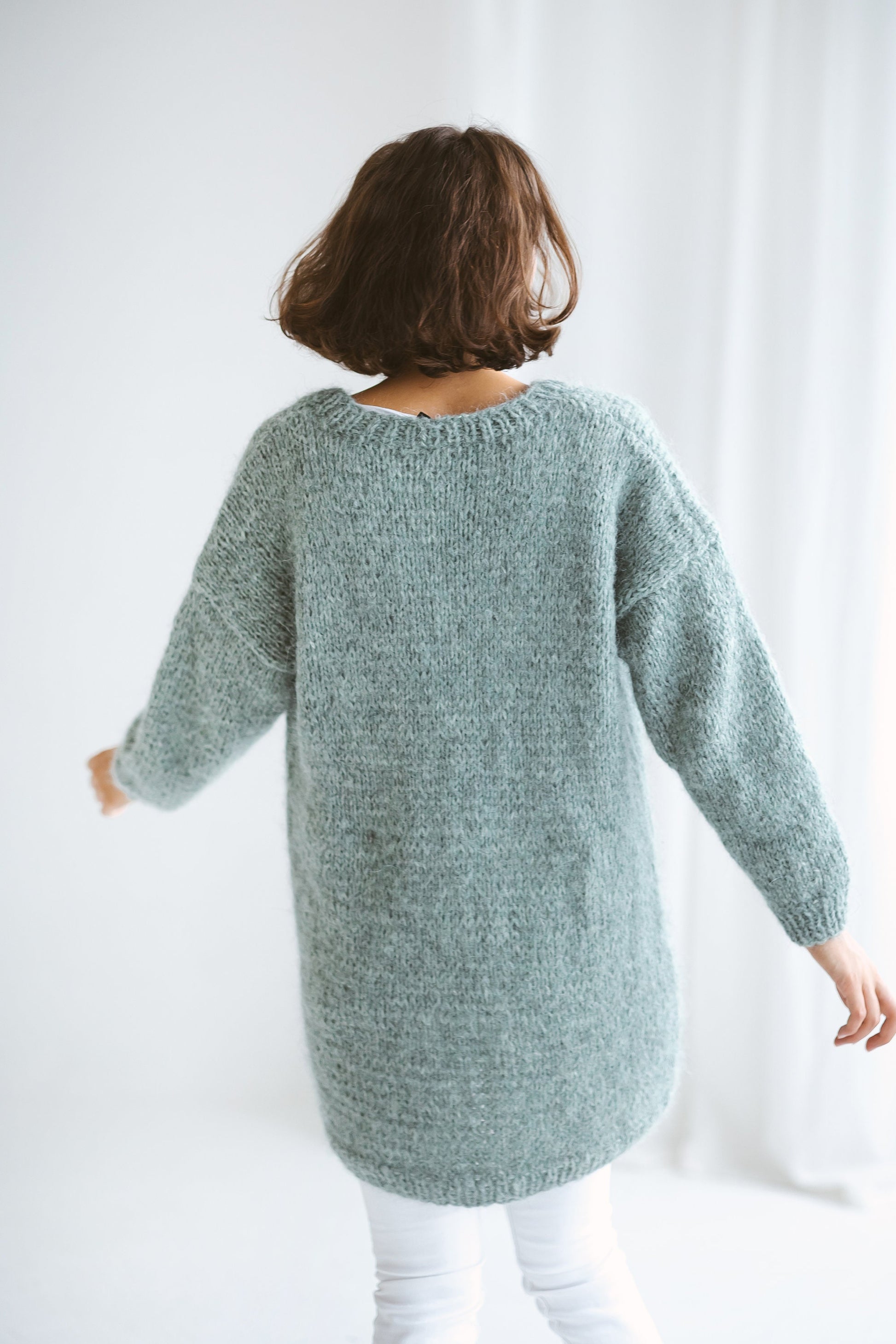 Sea Green Alpaca Cardigan With Pockets, Relaxed Fit Cable Knit Buttoned Cardigan, Chunky Knit Alpaca Wool Sweater With Buttons, Oversized