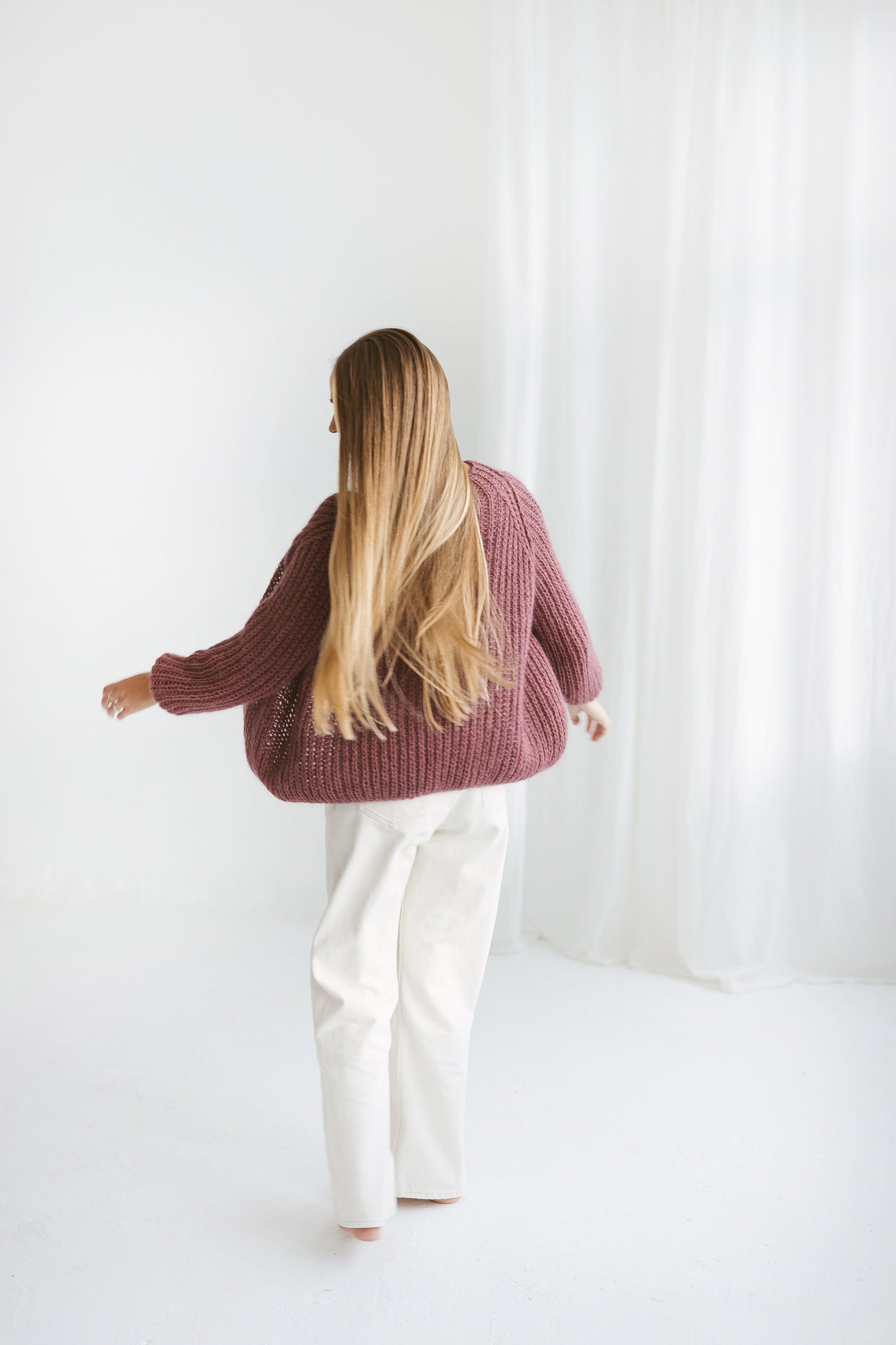 Mauve mohair cardigan, purple cable knit alpaca sweater, violet chunky knit alpaca cardigan, plum oversize mohair sweater, gift for women