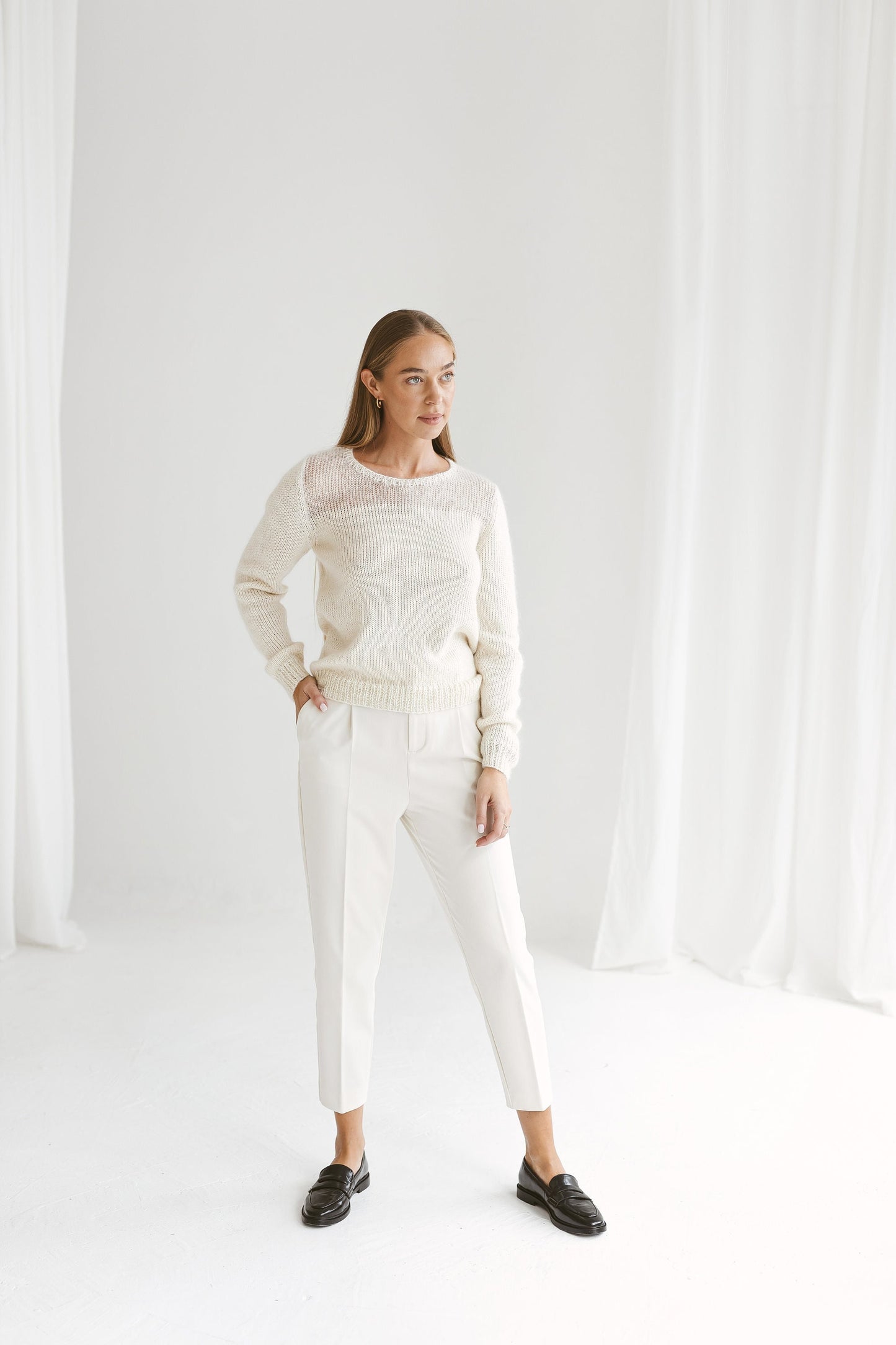 White mohair sweater, regular fit alpaca jumper, cable knit mohair pullover, fuzzy crewneck knitted sweater, milky white wool jumper, gift