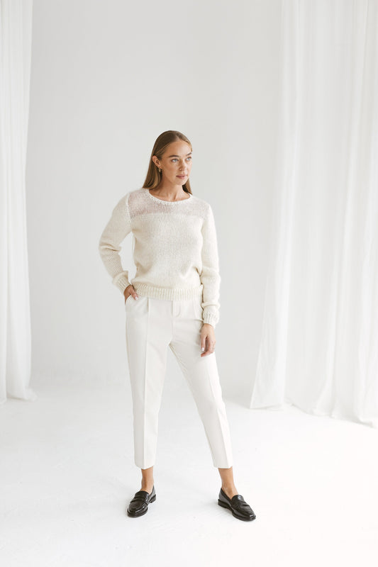 White mohair sweater, regular fit alpaca jumper, cable knit mohair pullover, fuzzy crewneck knitted sweater, milky white wool jumper, gift