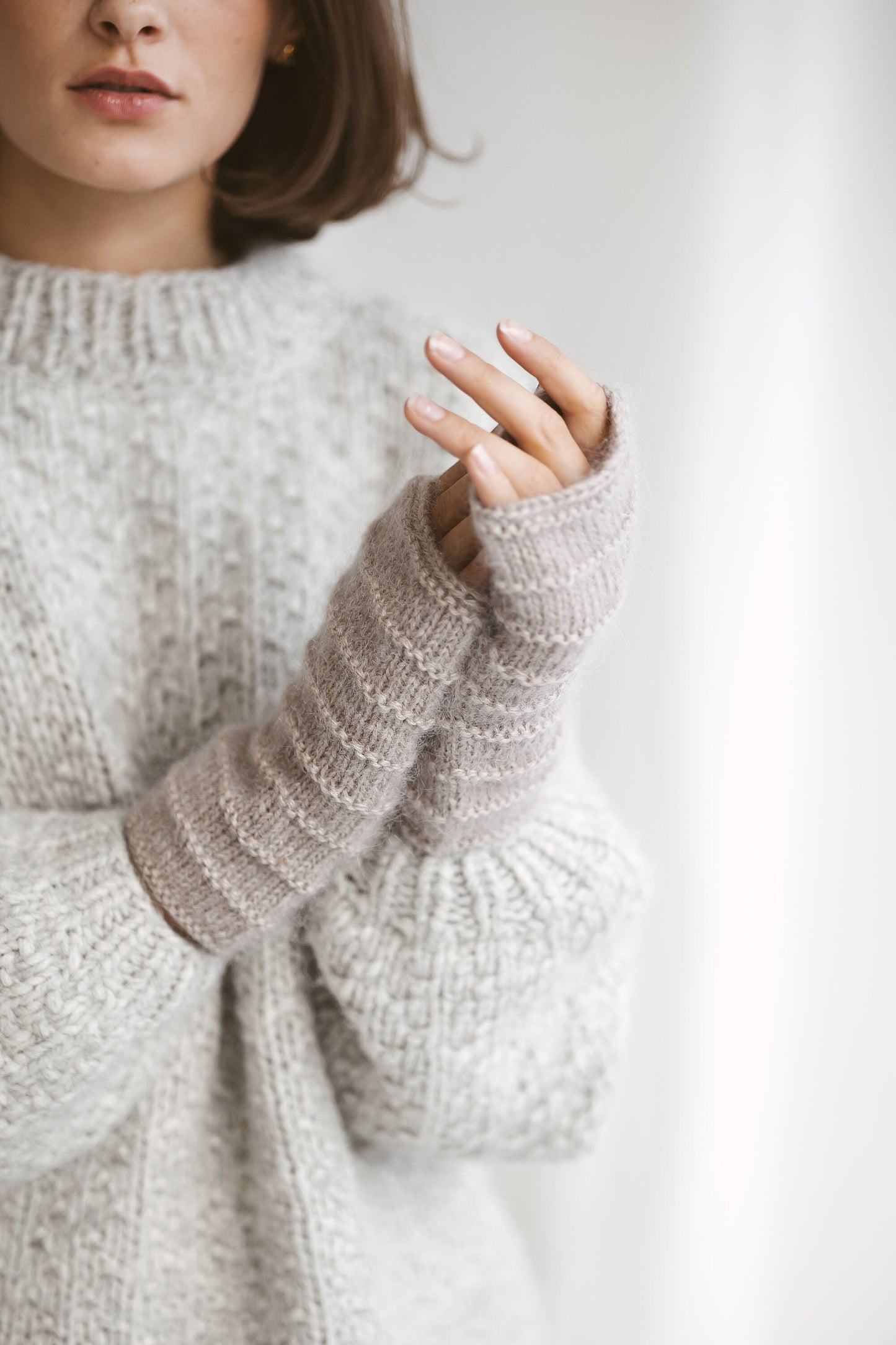 Beige mohair fingerless gloves, creamy women knit mittens, nude hand warmers, alpaca wool fingerless mittens, gift for her, long warm gloves